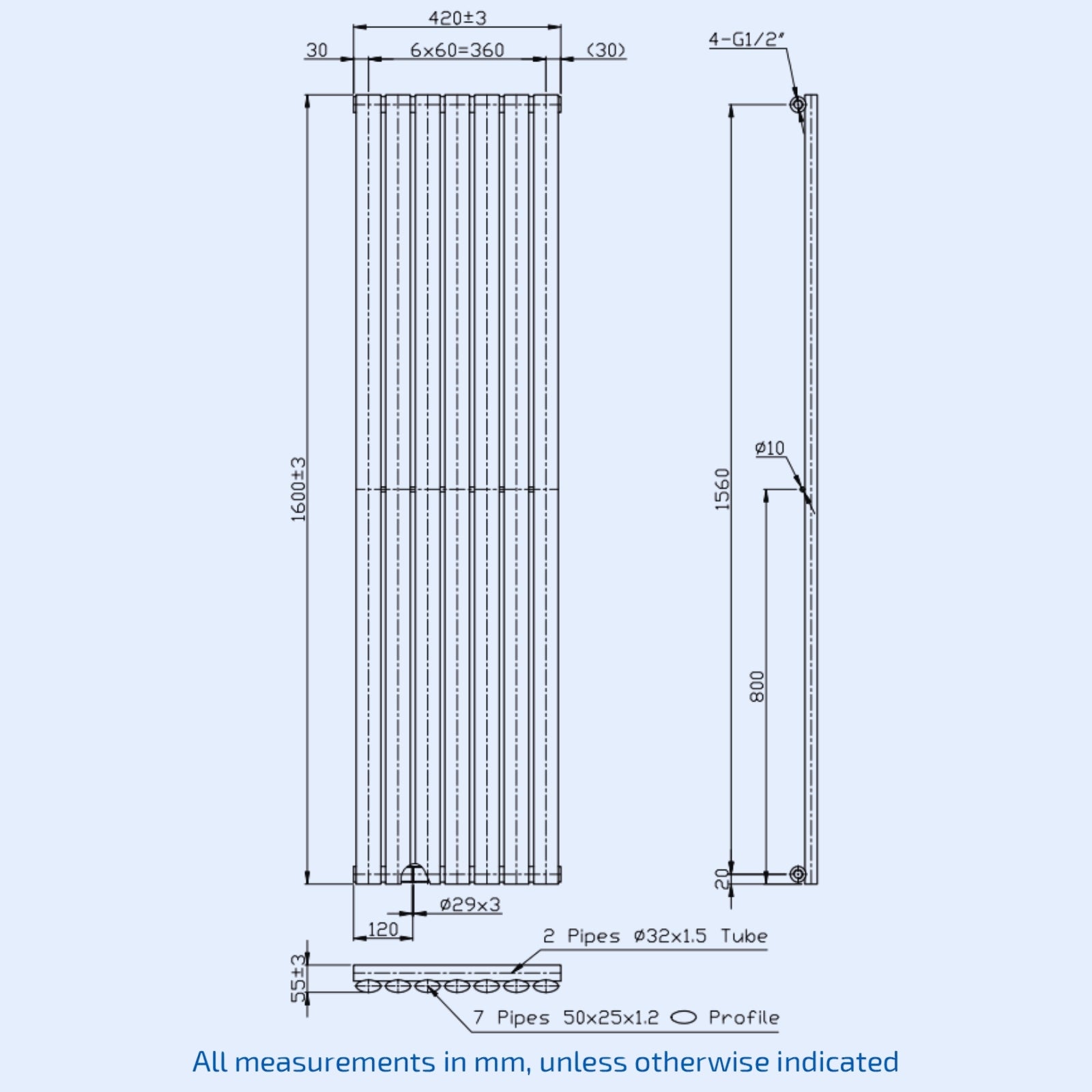 Kartell Aspen Vertical Single 1600mm H x 430mm W Textured Grey Vertical Designer Radiator - ASP16-43VSA