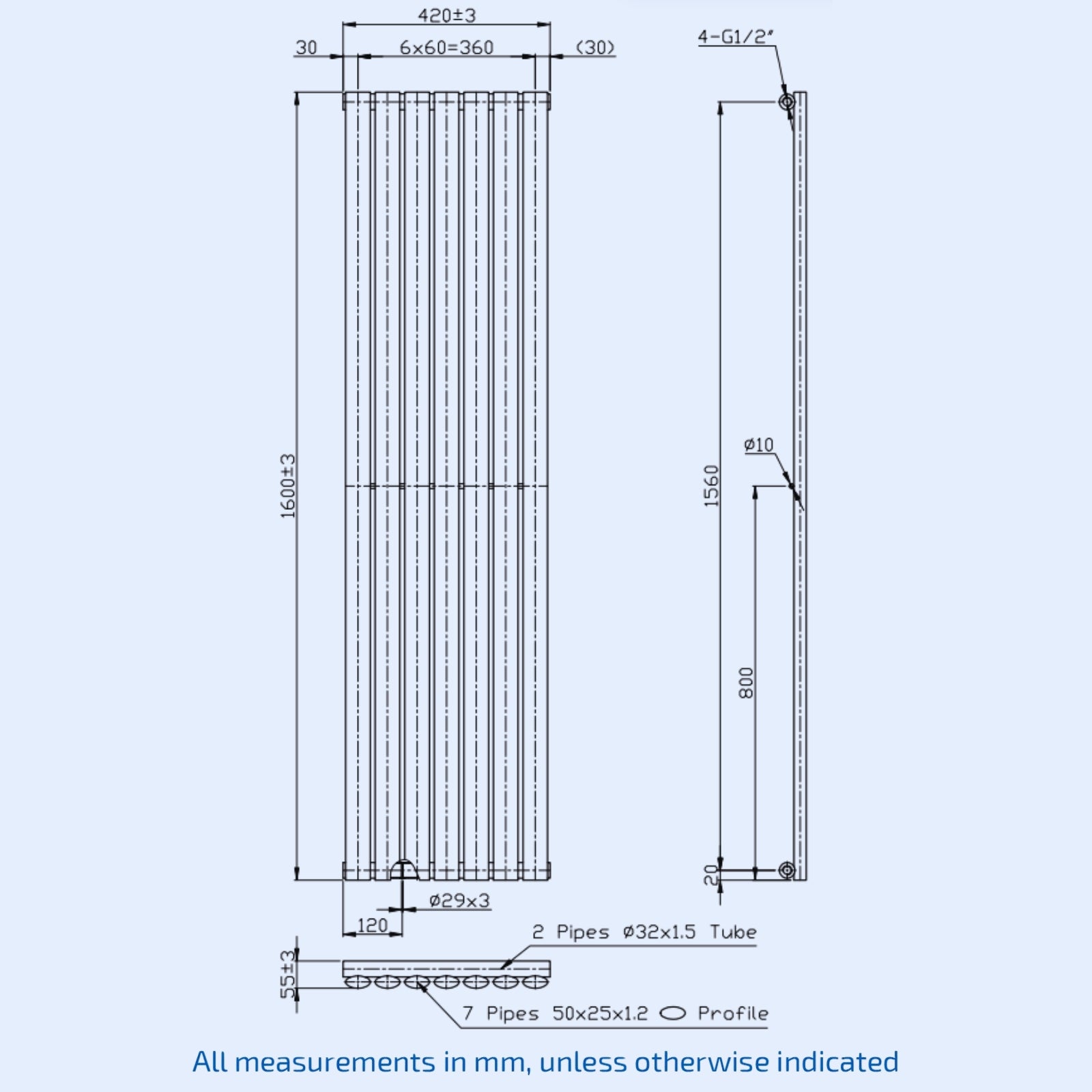 Kartell Aspen Vertical Single 1600mm H x 420mm W White Vertical Designer Radiator - ASP16-43VSW