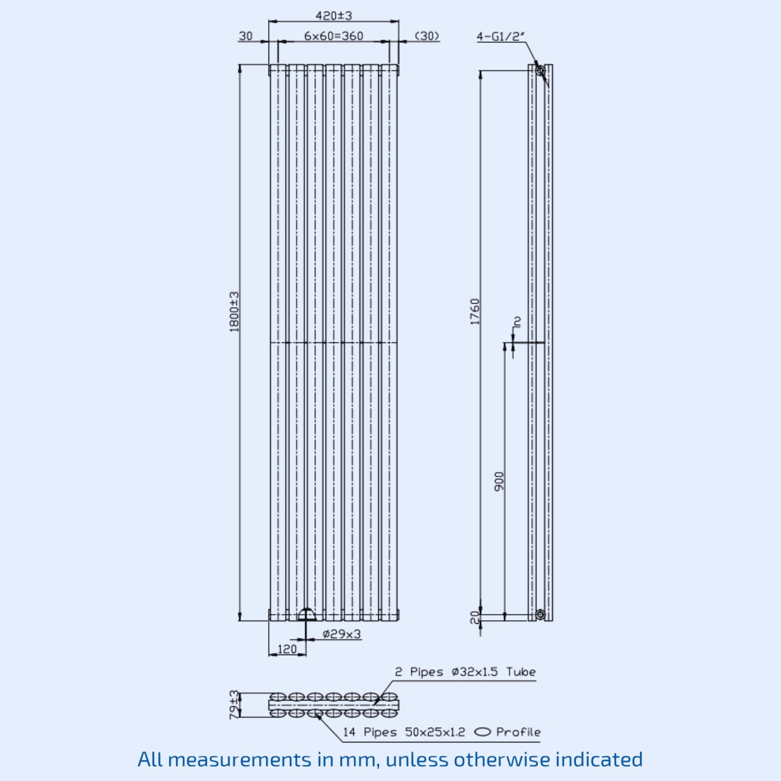 Kartell Aspen Vertical Double 1800mm H x 420mm W White Vertical Designer Radiator - ASP18-43VDW