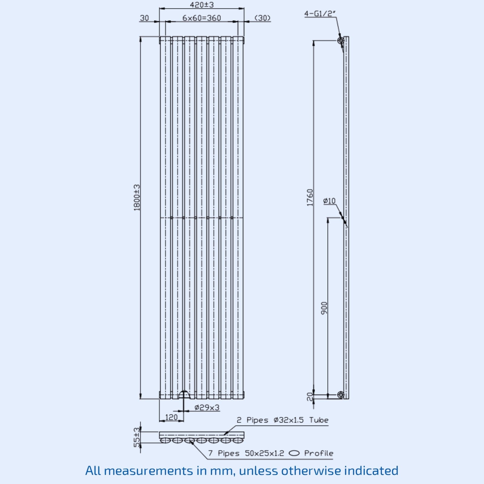 Kartell Aspen Vertical Single 1800mm H x 420mm W Textured Grey Vertical Designer Radiator - ASP18-43VSA
