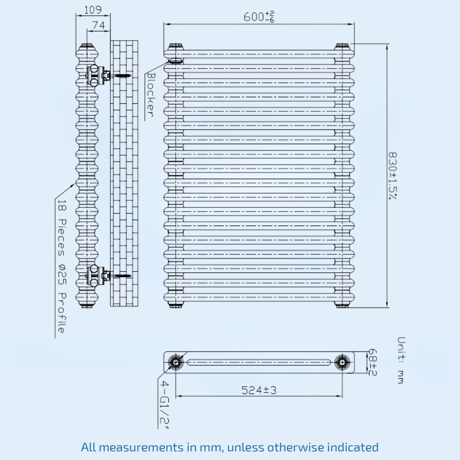 Kartell Laser Klassic 600mm H x 830mm W White Horizontal 2 Column Radiator - LCL206018-N