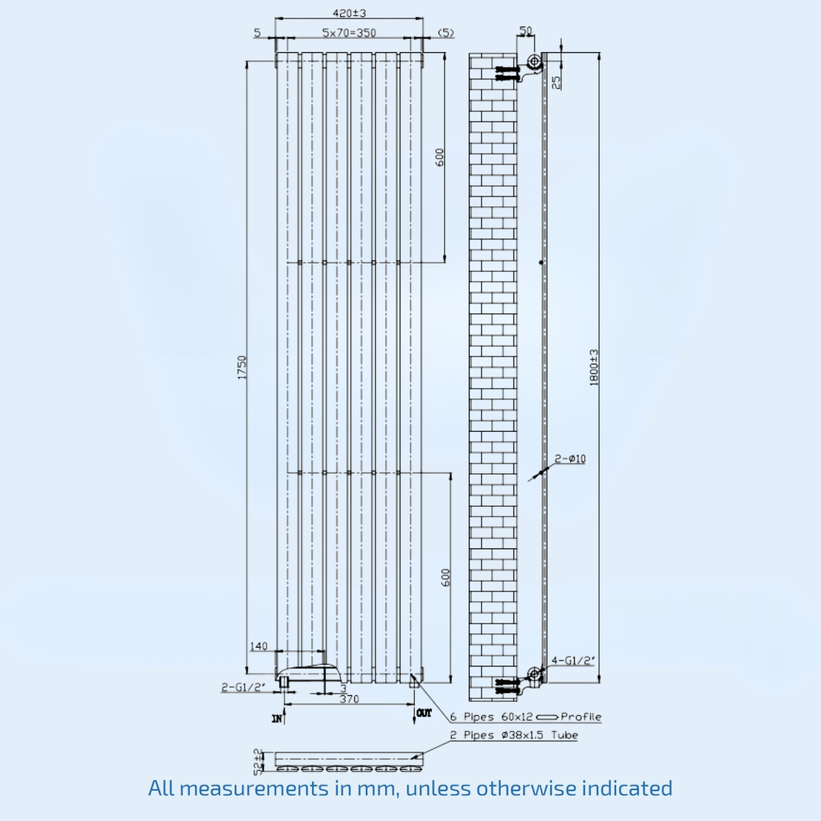 Kartell Boston Double 1800mm H x 420mm W White Vertical Designer Radiator - BOS1800-410DW