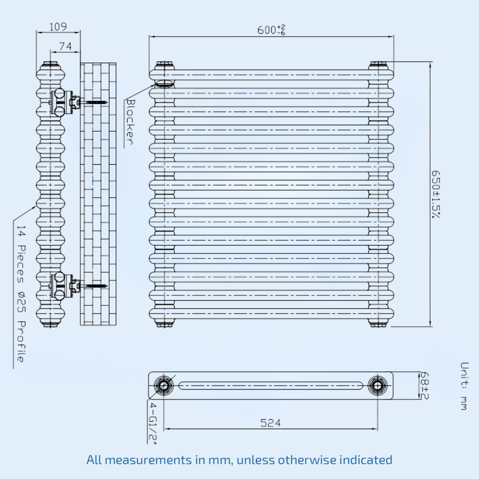 Kartell Laser Klassic 600mm H x 650mm W White Horizontal Designer Radiator -LCL206014-N