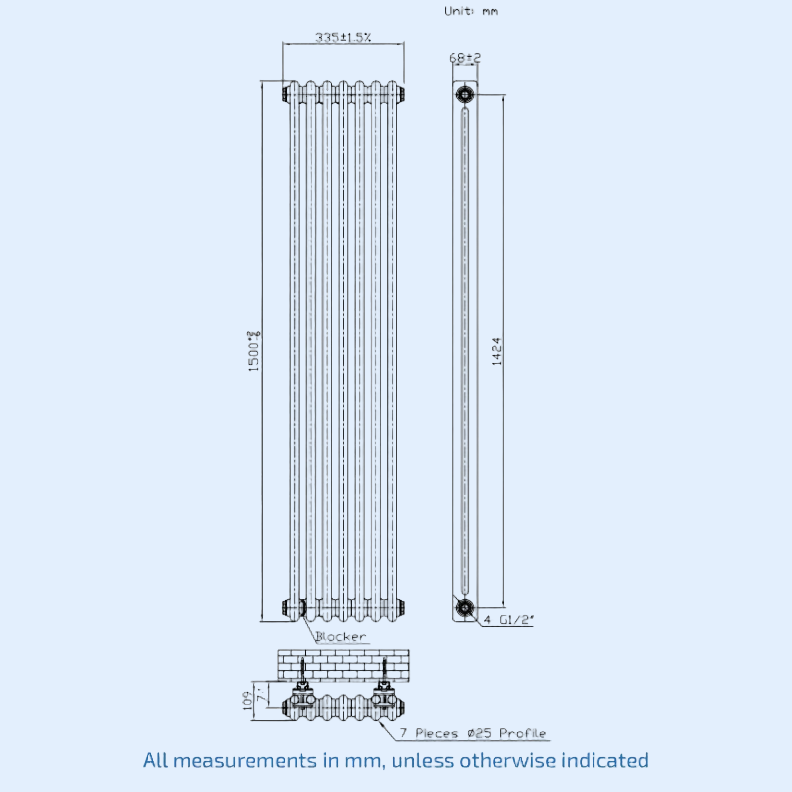 Kartell Laser Klassic 1500mm H x 335mm W White Vertical Designer Radiator - LCL215007-N
