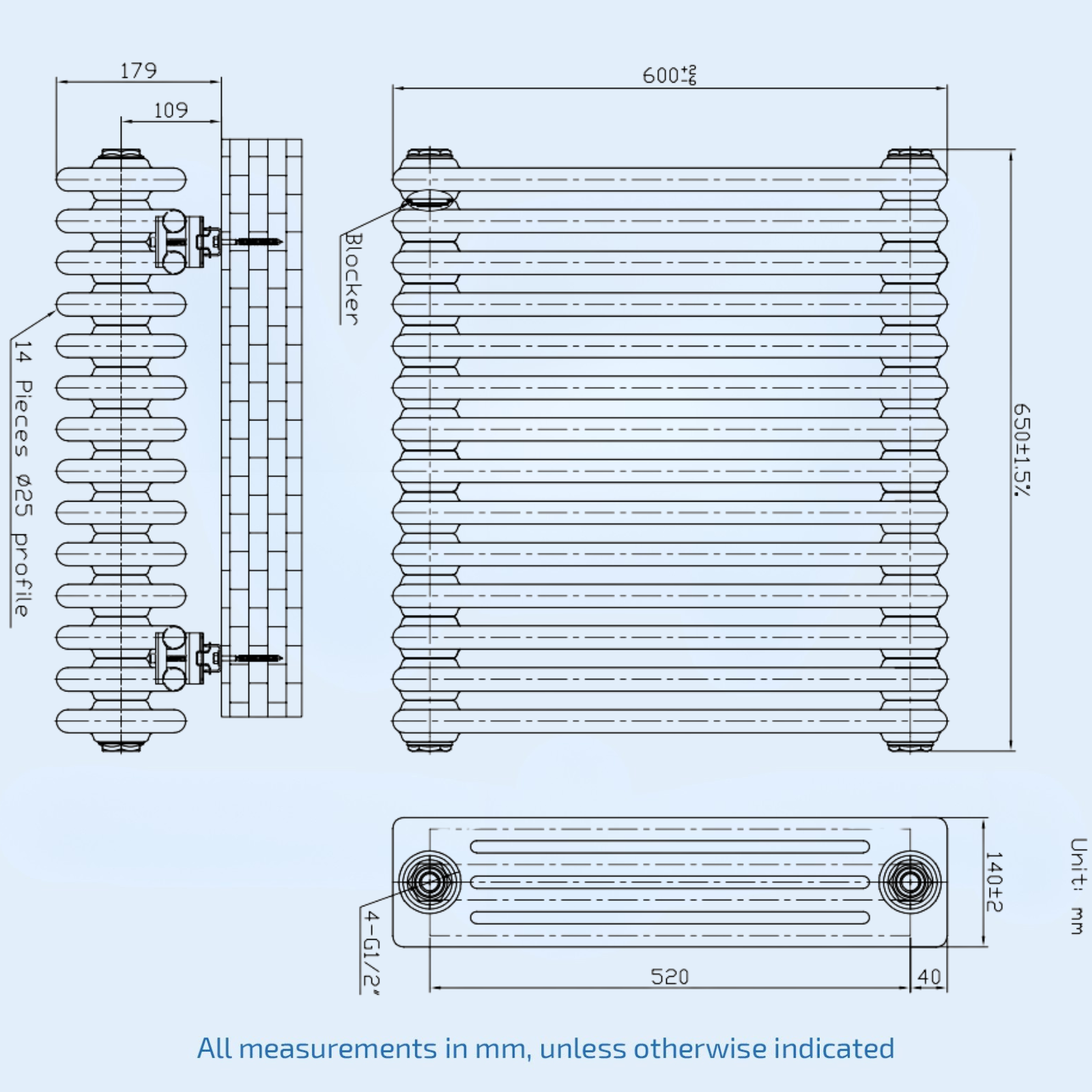 Kartell Laser Klassic 600mm H x 650mm W White Horizontal 4 Column Radiator - LCL406014-N