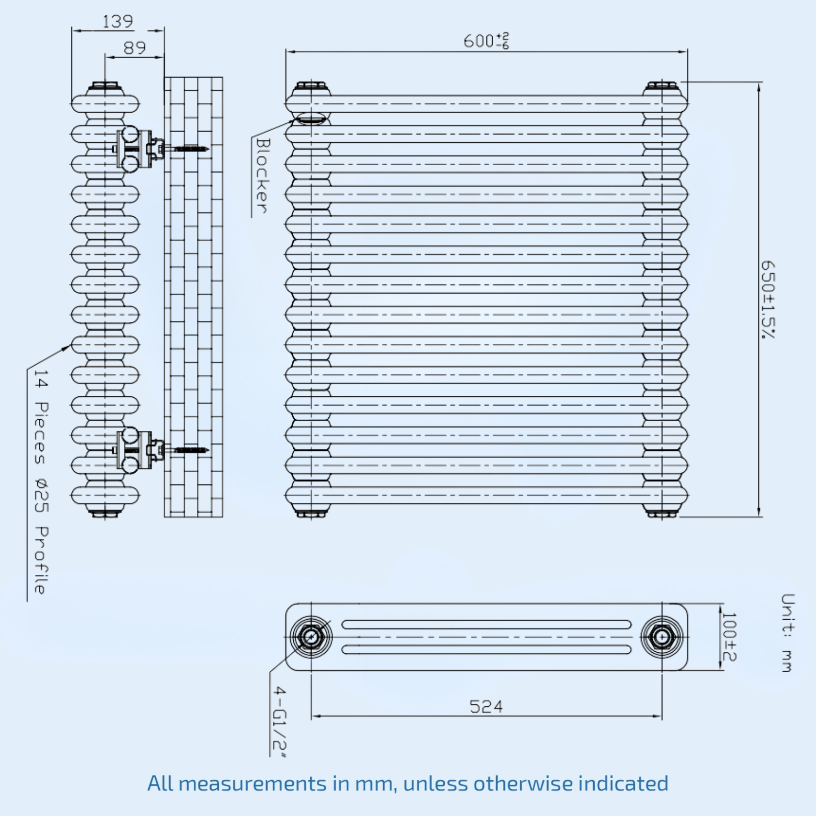 Kartell Laser Klassic 600mm H x 1190mm W White Horizontal 4 Column 26 Section Radiator - LCL406026-N