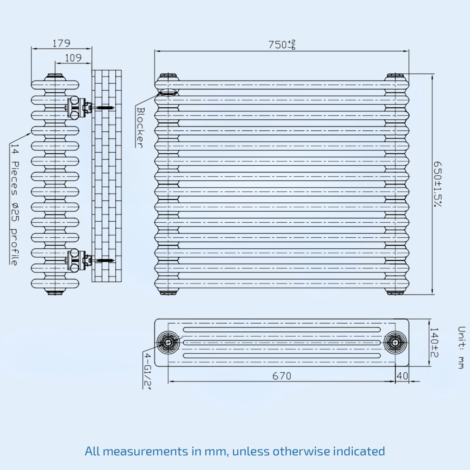 Kartell Laser Klassic 750mm H x 650mm W White Horizontal 4 Column 14 Section Designer Radiator - LCL407514-N