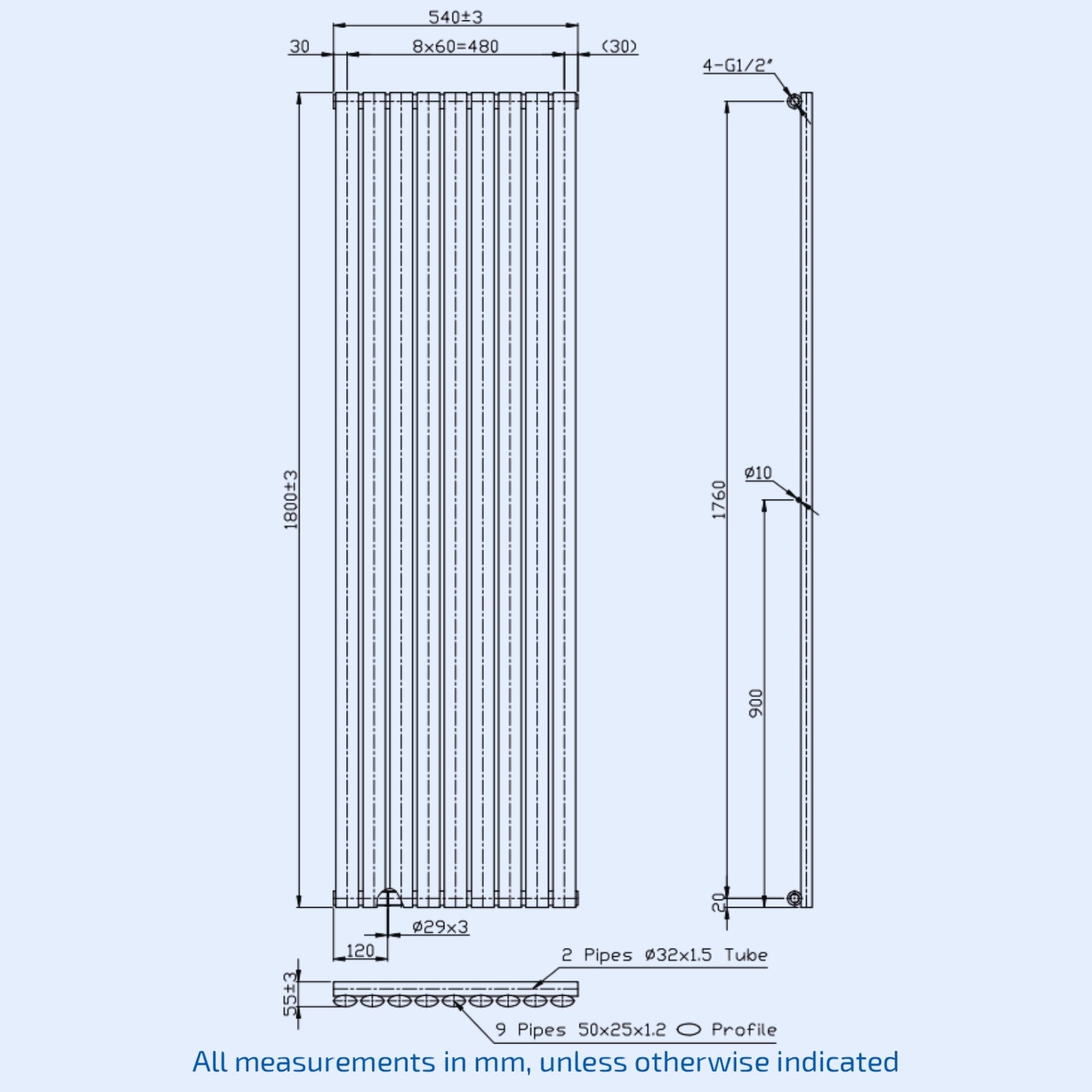 Kartell Aspen Vertical Single 1800mm H x 540mm W White Vertical Designer Radiator - ASP18-55VSW
