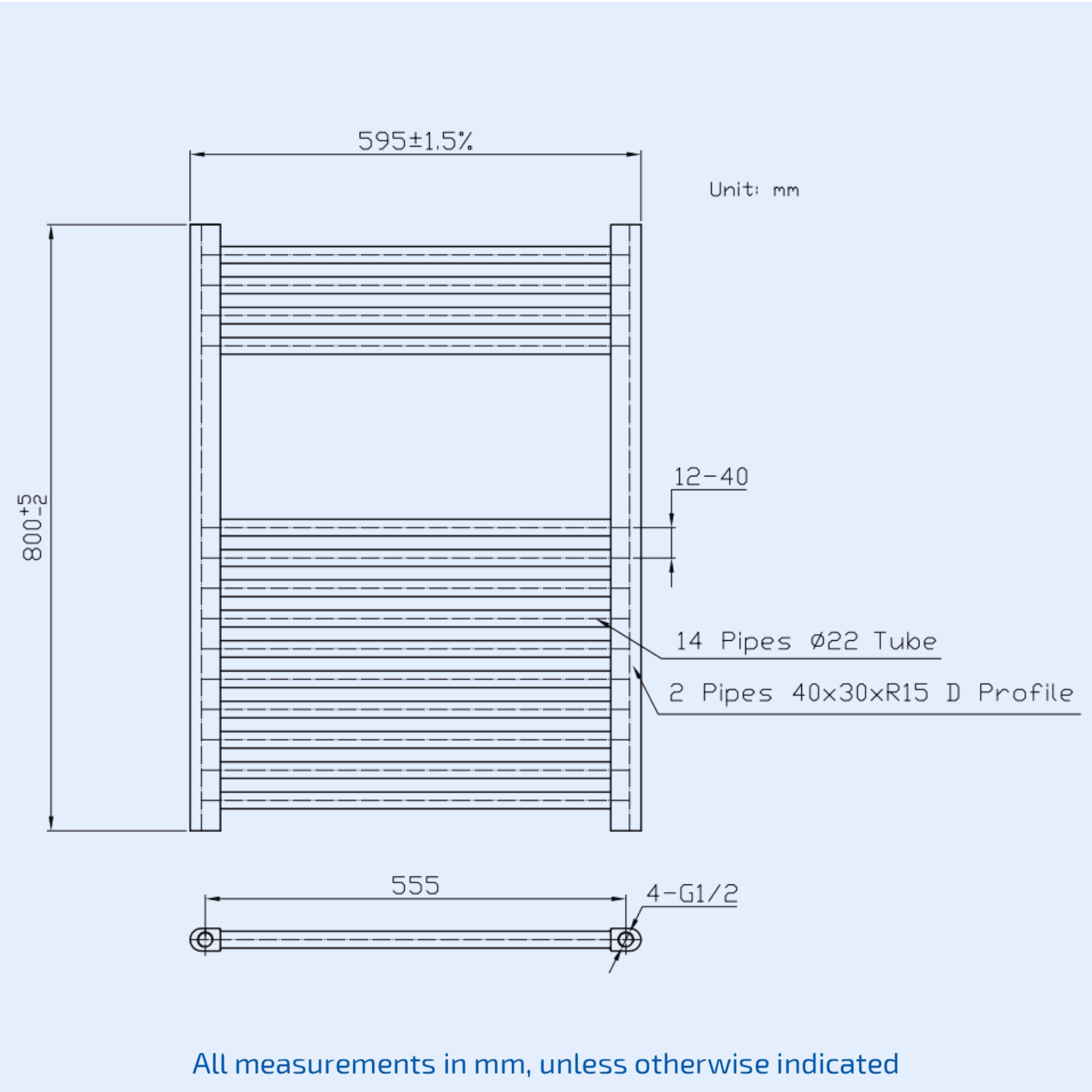 Kartell 800mm H x 595mm W Black Vertical Towel Rail - STR608B