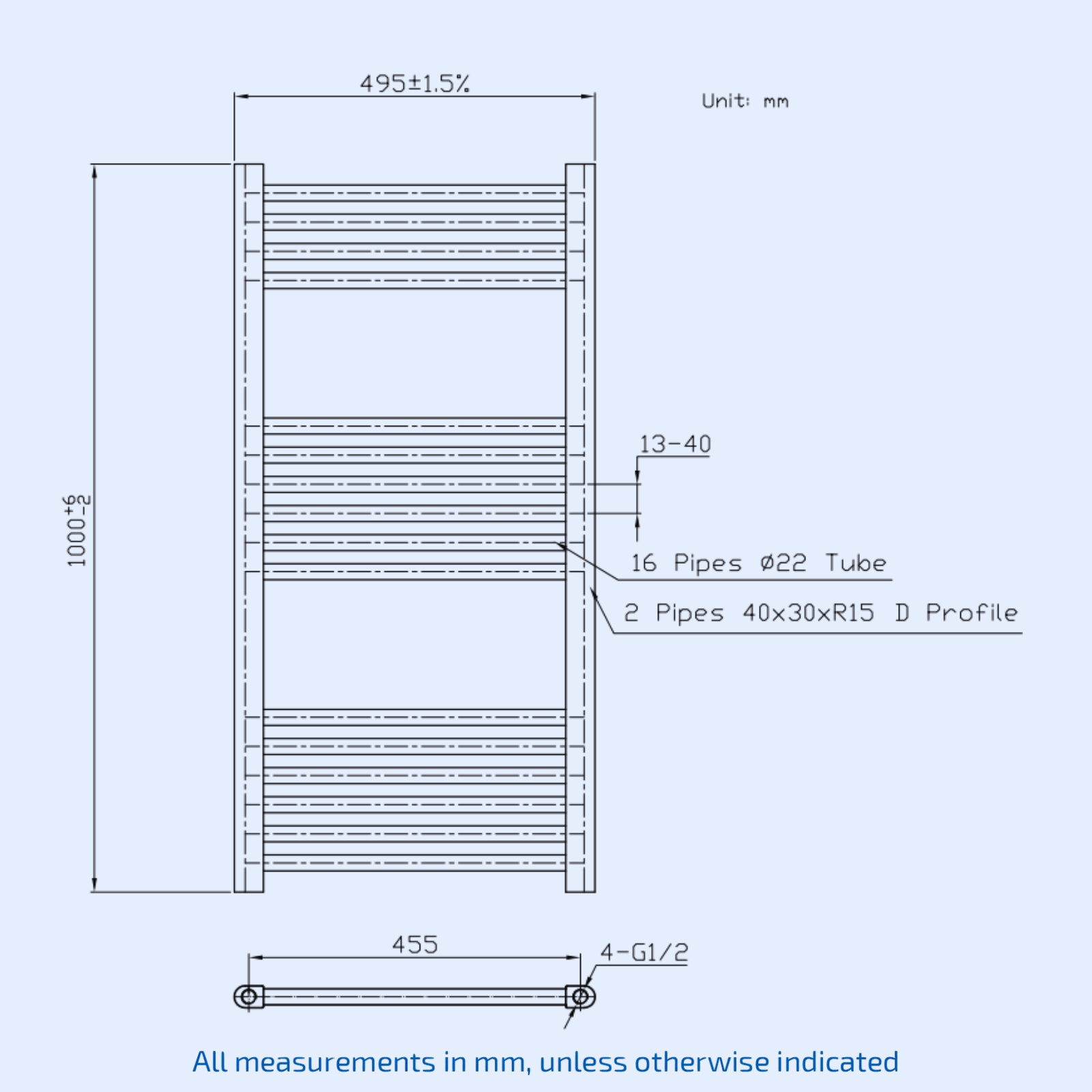 Kartell 1000mm H x 495mm W Black Vertical Towel Rail - STR510B