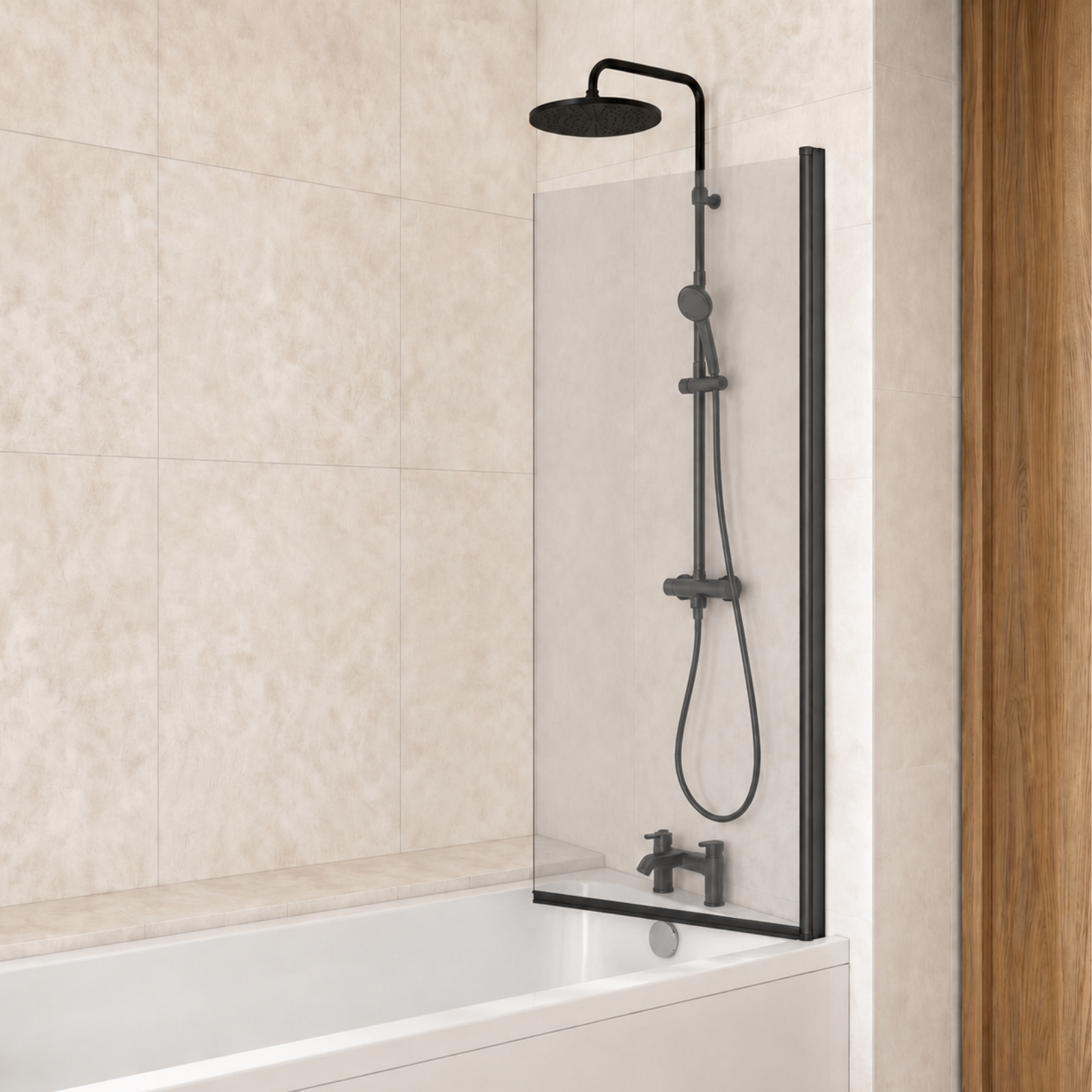 1700 x 700mm Square Bath with Legs and Square Black Frame Bath Screen