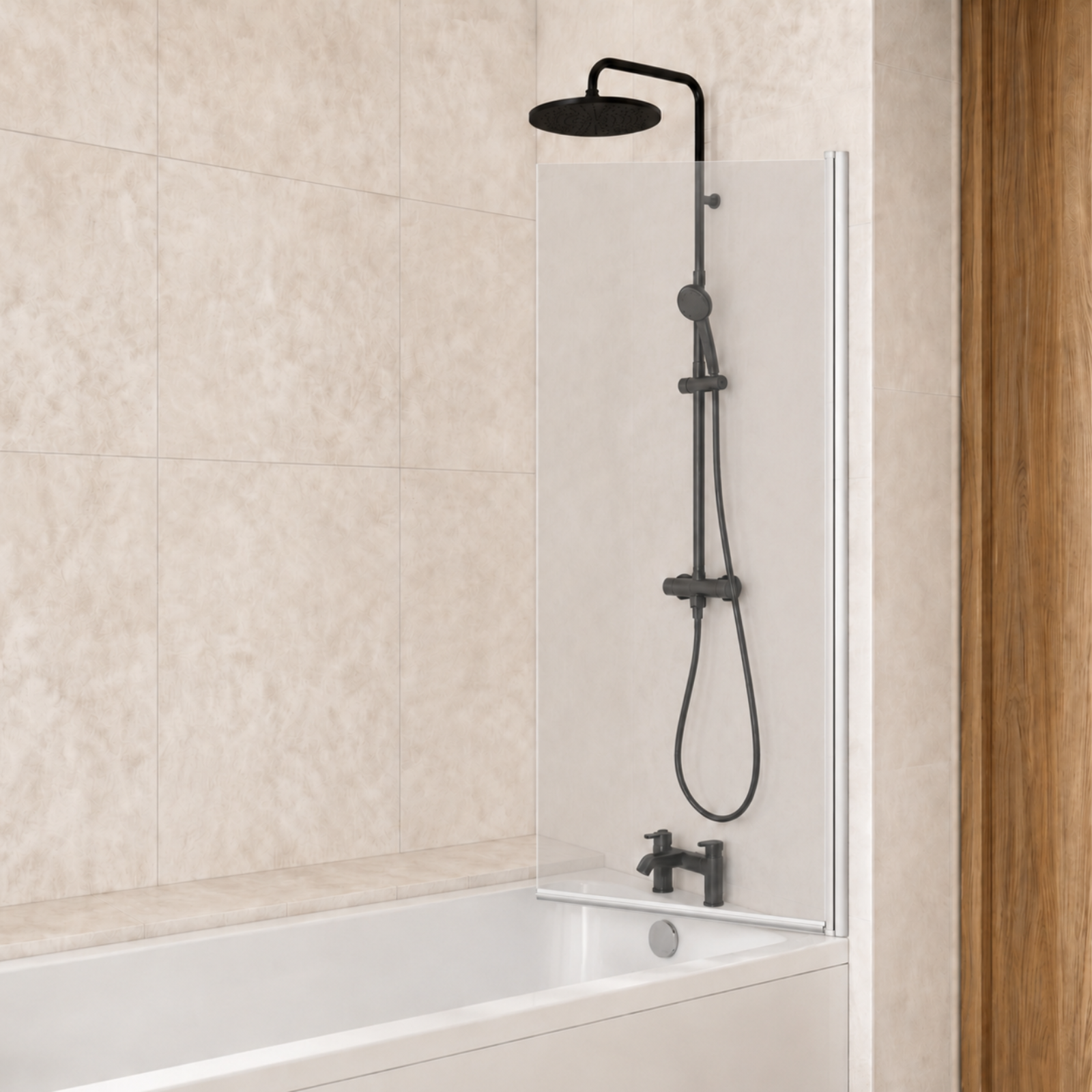1700mm x 700mm White Square Bath with Legs and Square Bath Screen
