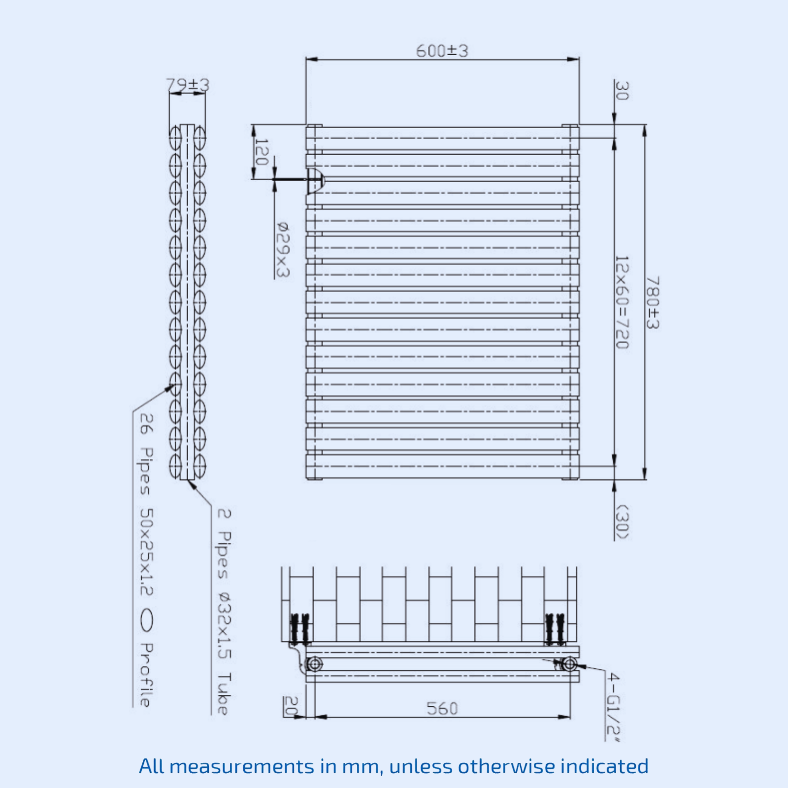 Kartell Aspen Double 600mm H x 780mm W White Horizontal Designer Radiator - ASP60-79DW