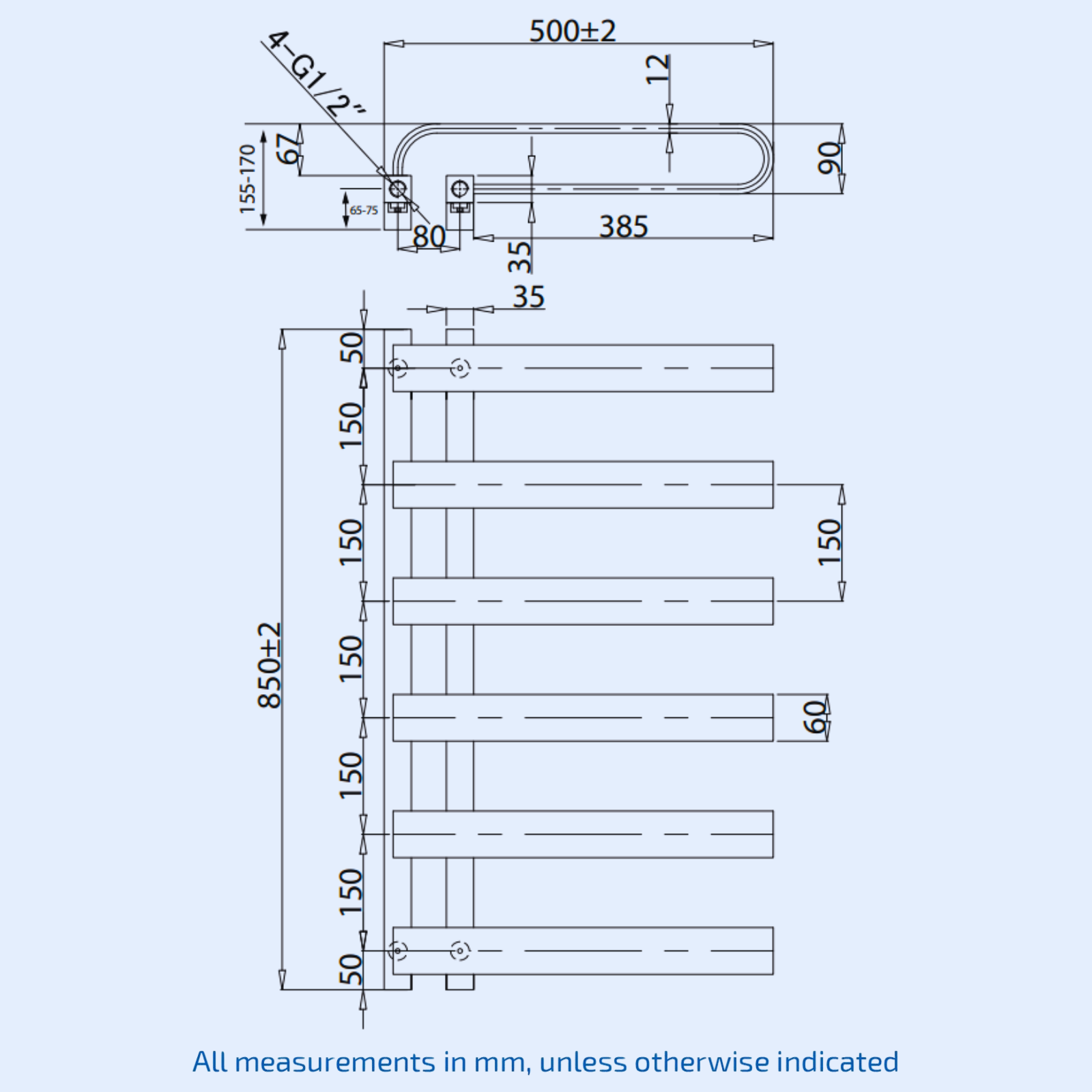 Kartell Texas 850mm H x 500mm W Anthracite Vertical Towel Rail - TEX850-500A