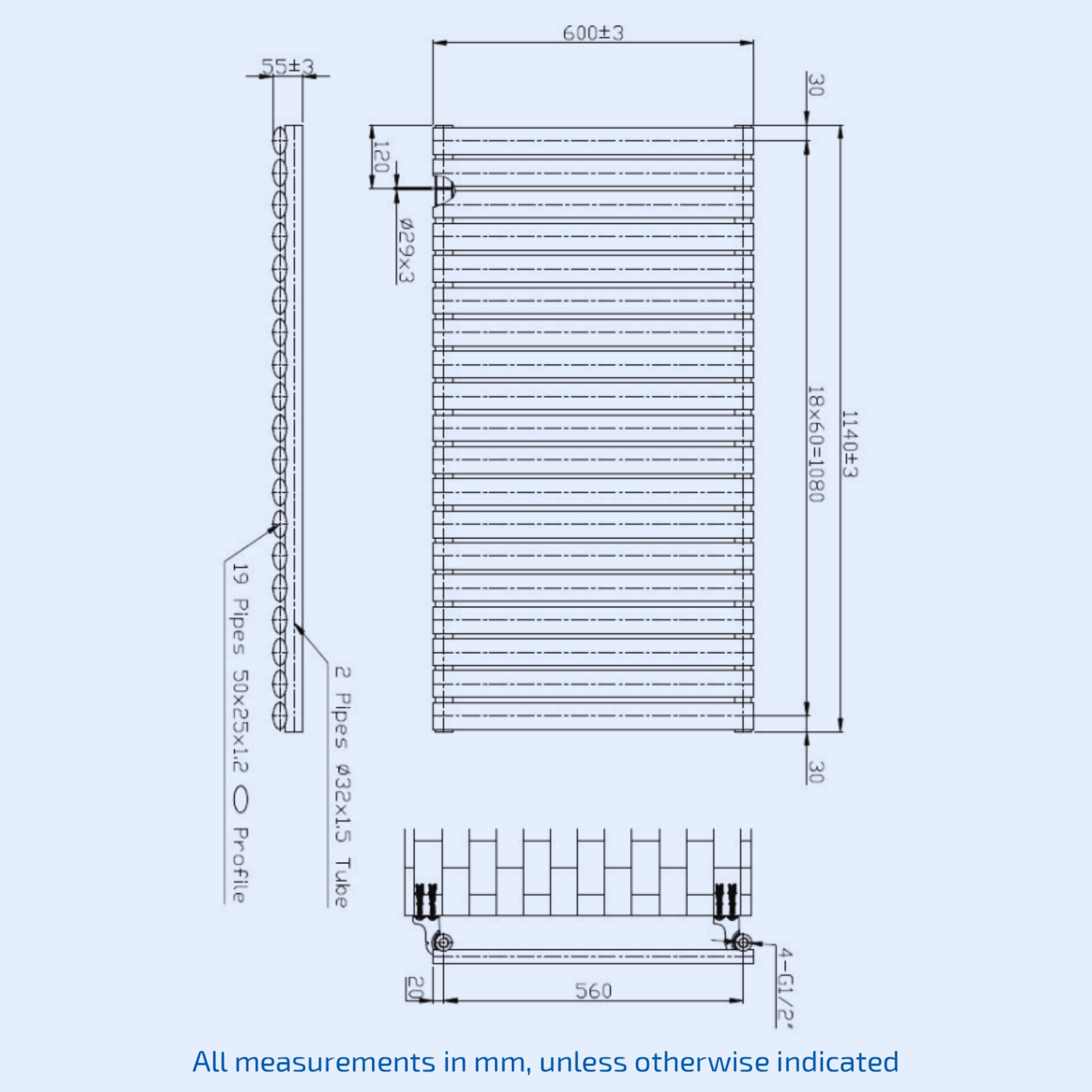Kartell Aspen Single 600mm H x 1140mm W Textured Grey Horizontal Designer Radiator - ASP60-115SA