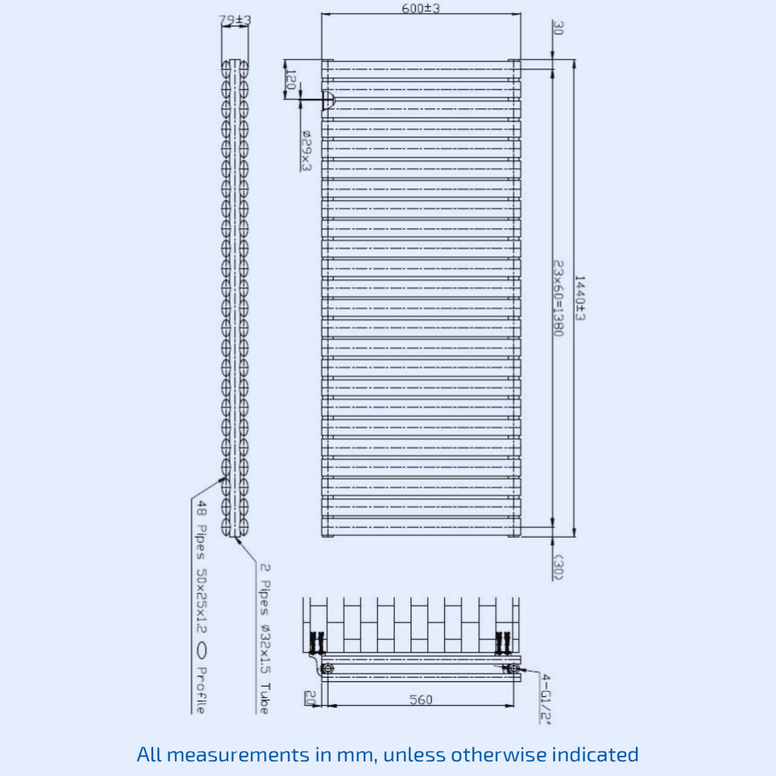 Kartell Aspen Double 600mm H x 1440mm W White Horizontal Designer Radiator - ASP60-145DW