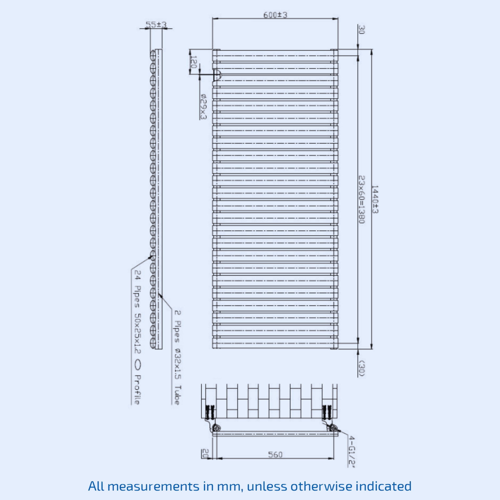 Kartell Aspen Single 600mm H x 1440mm W White Horizontal Designer Radiator - ASP60-145SW