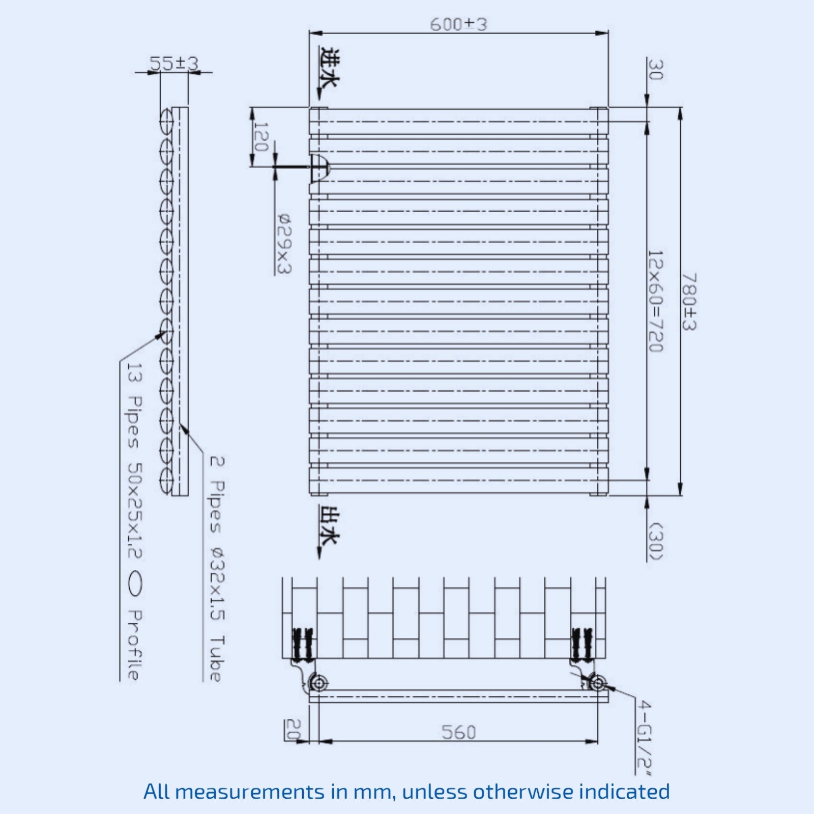Kartell Aspen Single 600mm H x 780mm W Textured Grey Horizontal Designer Radiator - ASP60-79SA