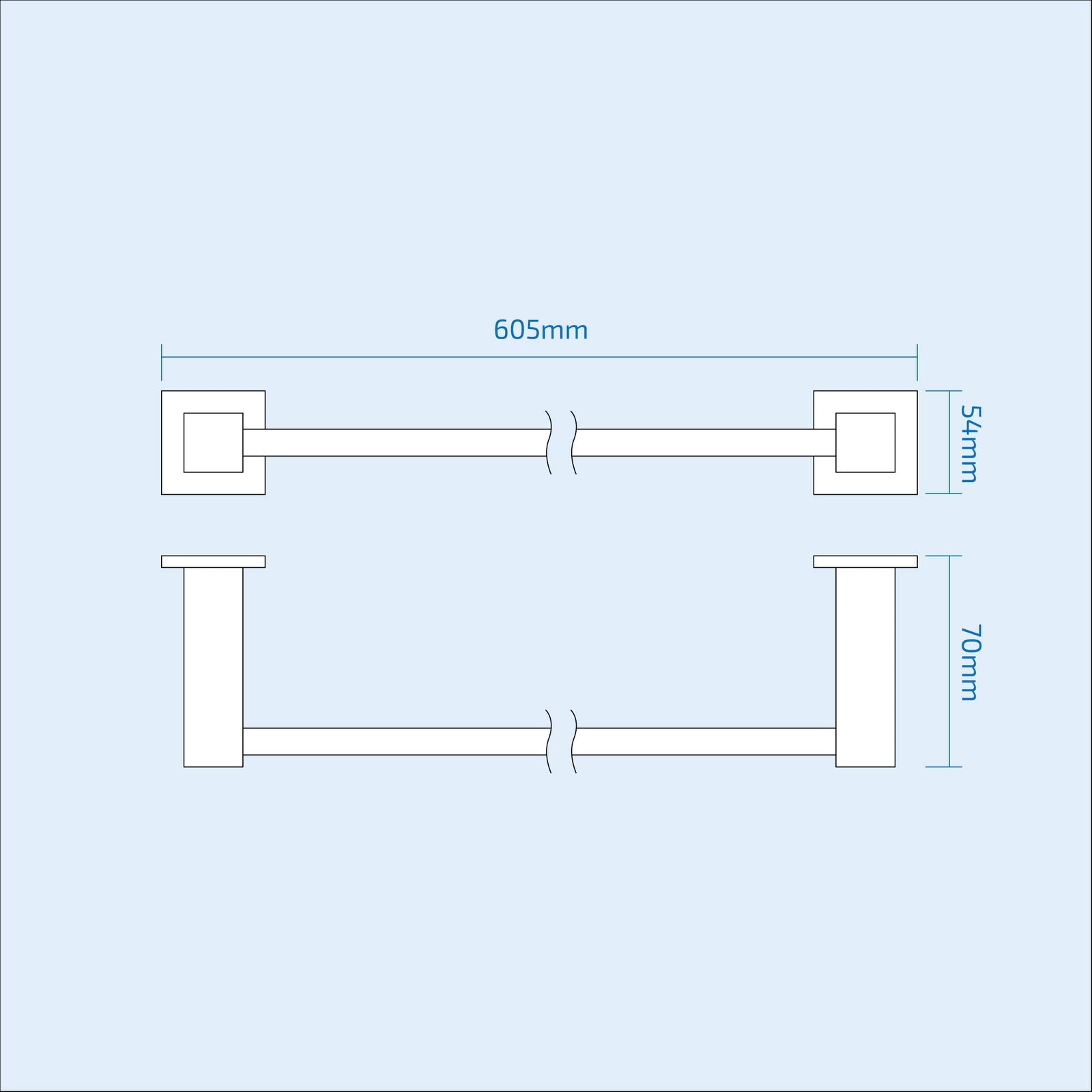Square Single Towel Rail Chrome