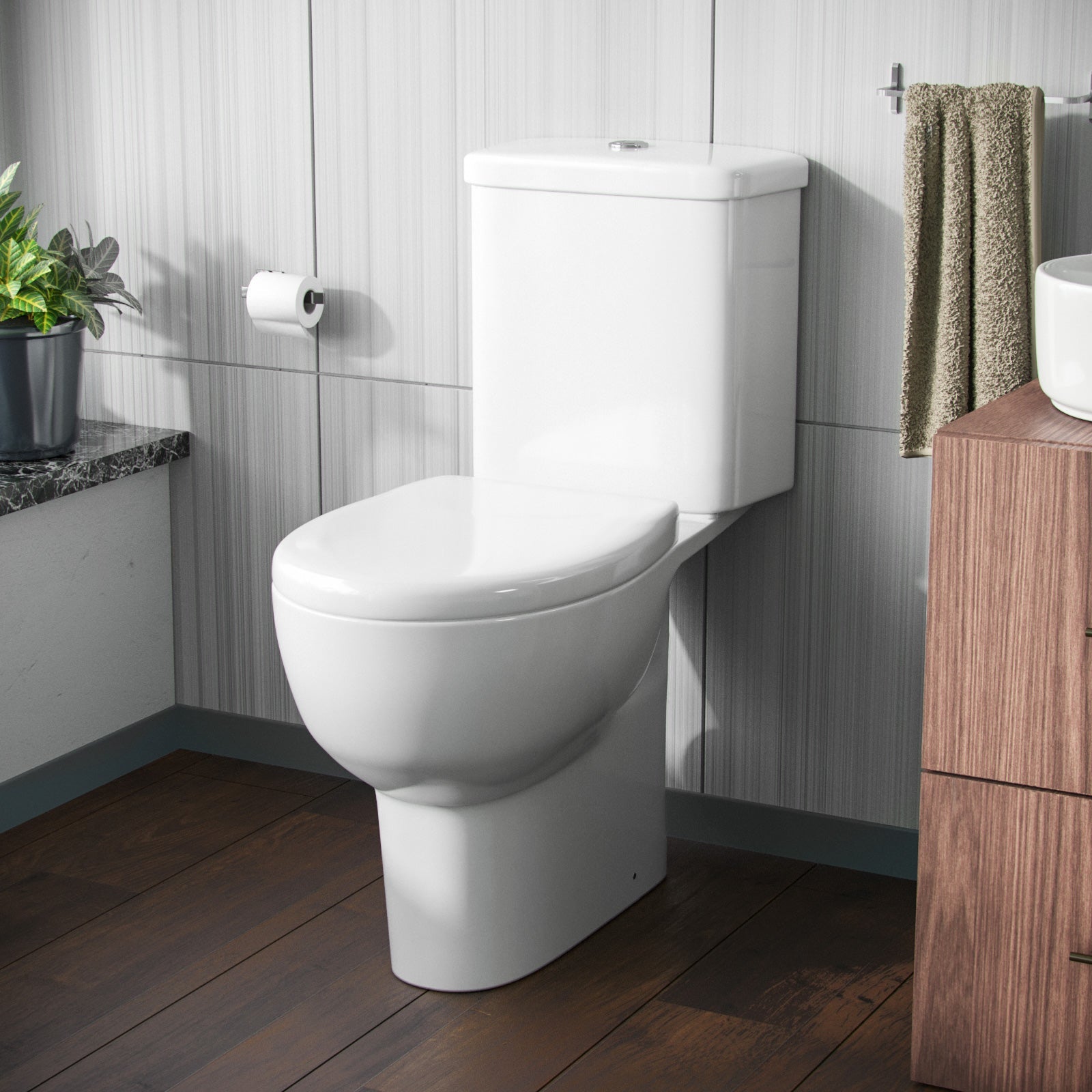 Forel Bathroom Close Coupled WC Toilet Wall Hung Cloakroom Basin Sink Suite