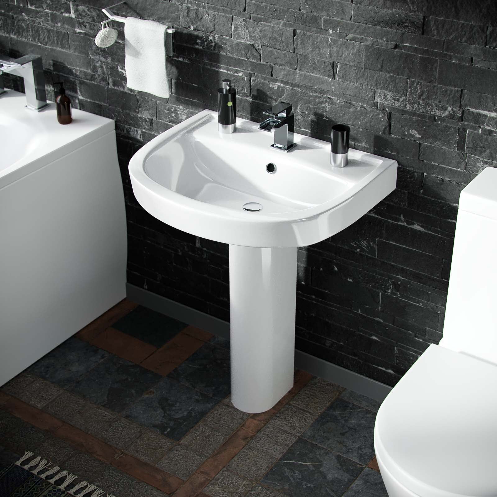 Pedestal Basin & Close Coupled WC Toilet with Straight Edge Bath Bathroom Suite