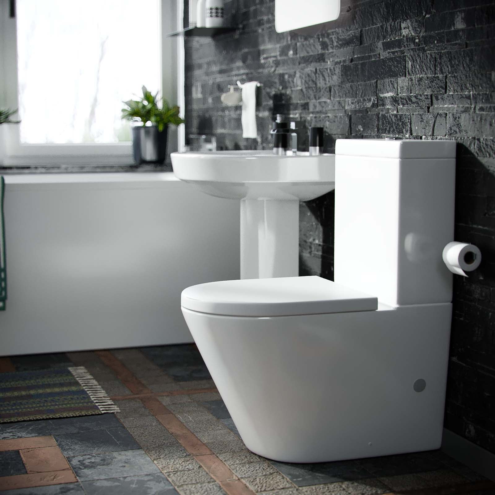 Pedestal Basin & Close Coupled WC Toilet with Straight Edge Bath Bathroom Suite