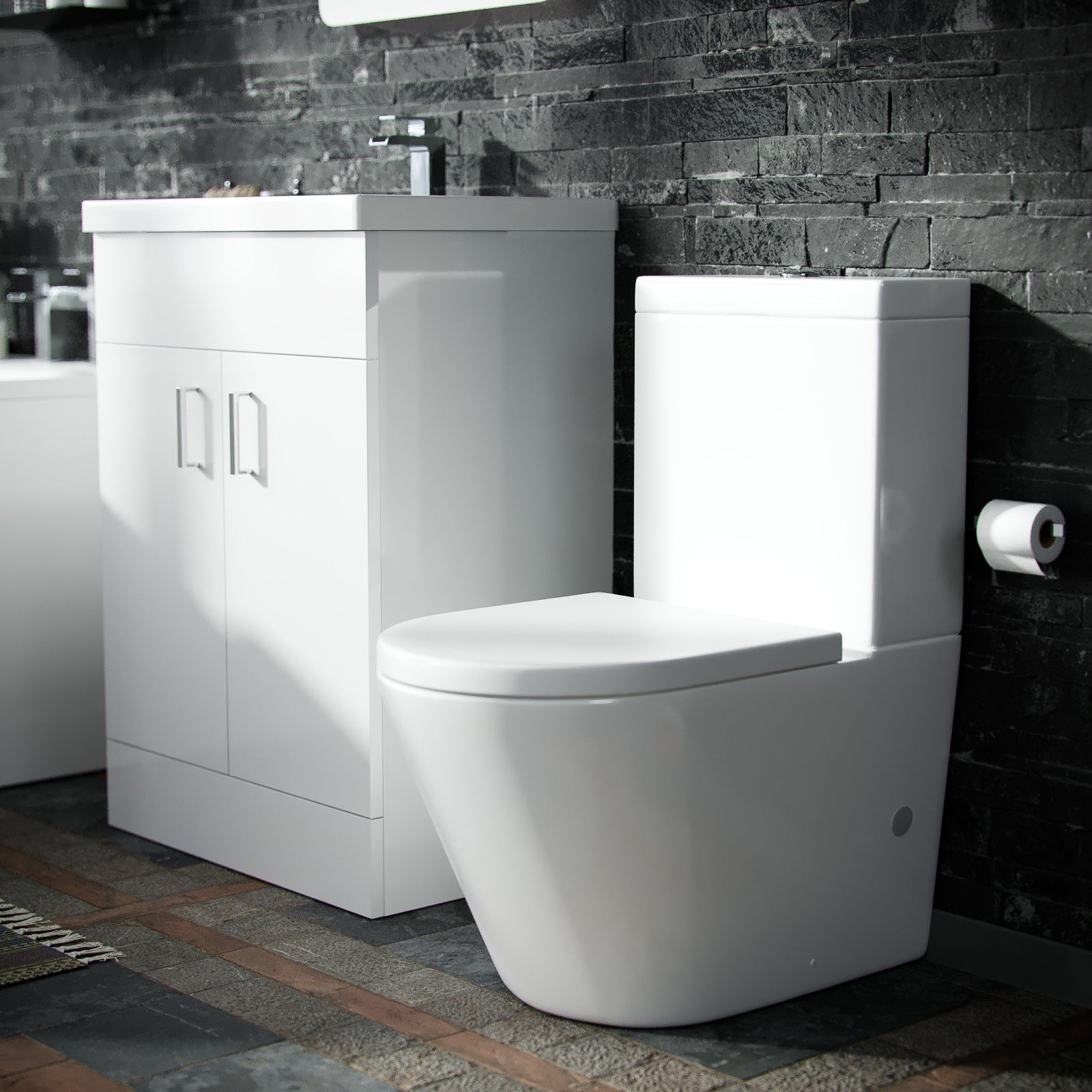 Nanuya Basin Vanity Unit & Close Coupled WC Toilet with Straight Edge Bath Bathroom Suite