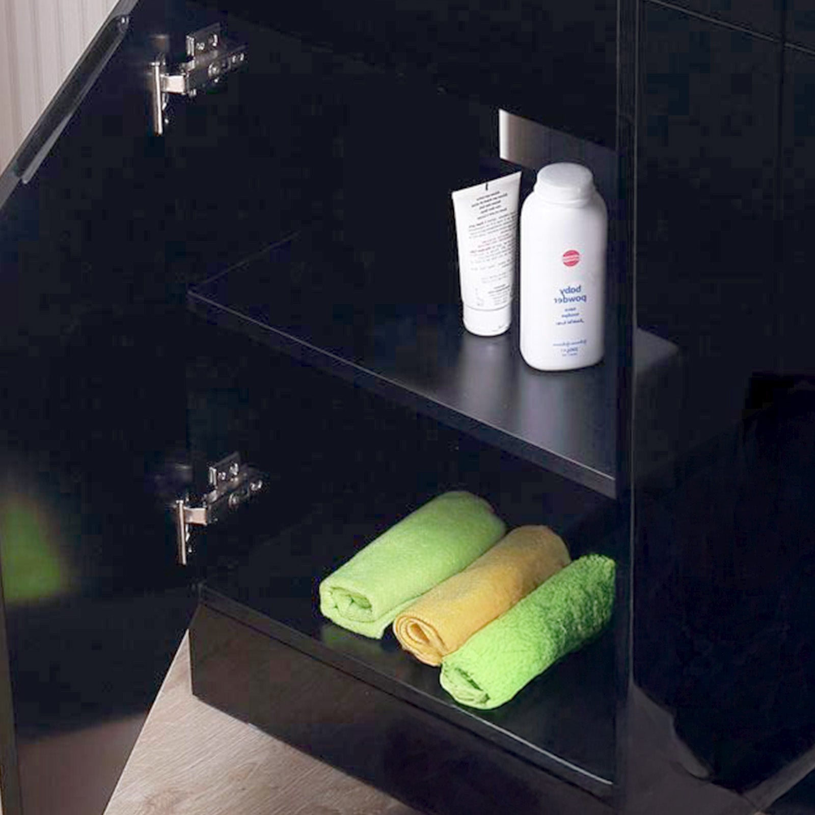 Aston 485mm Left Hand Dark Oak Vanity Unit with Black Resin Basin