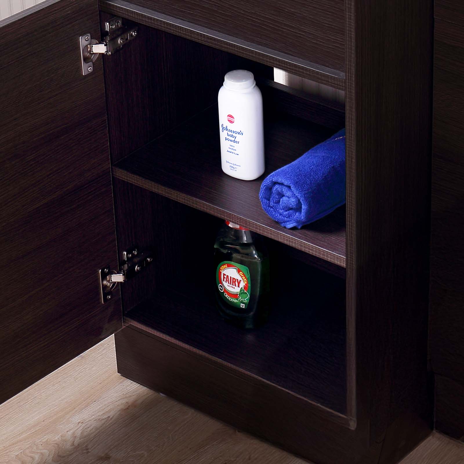 Aston 485mm Left Hand Dark Oak Vanity Unit with White Resin Basin