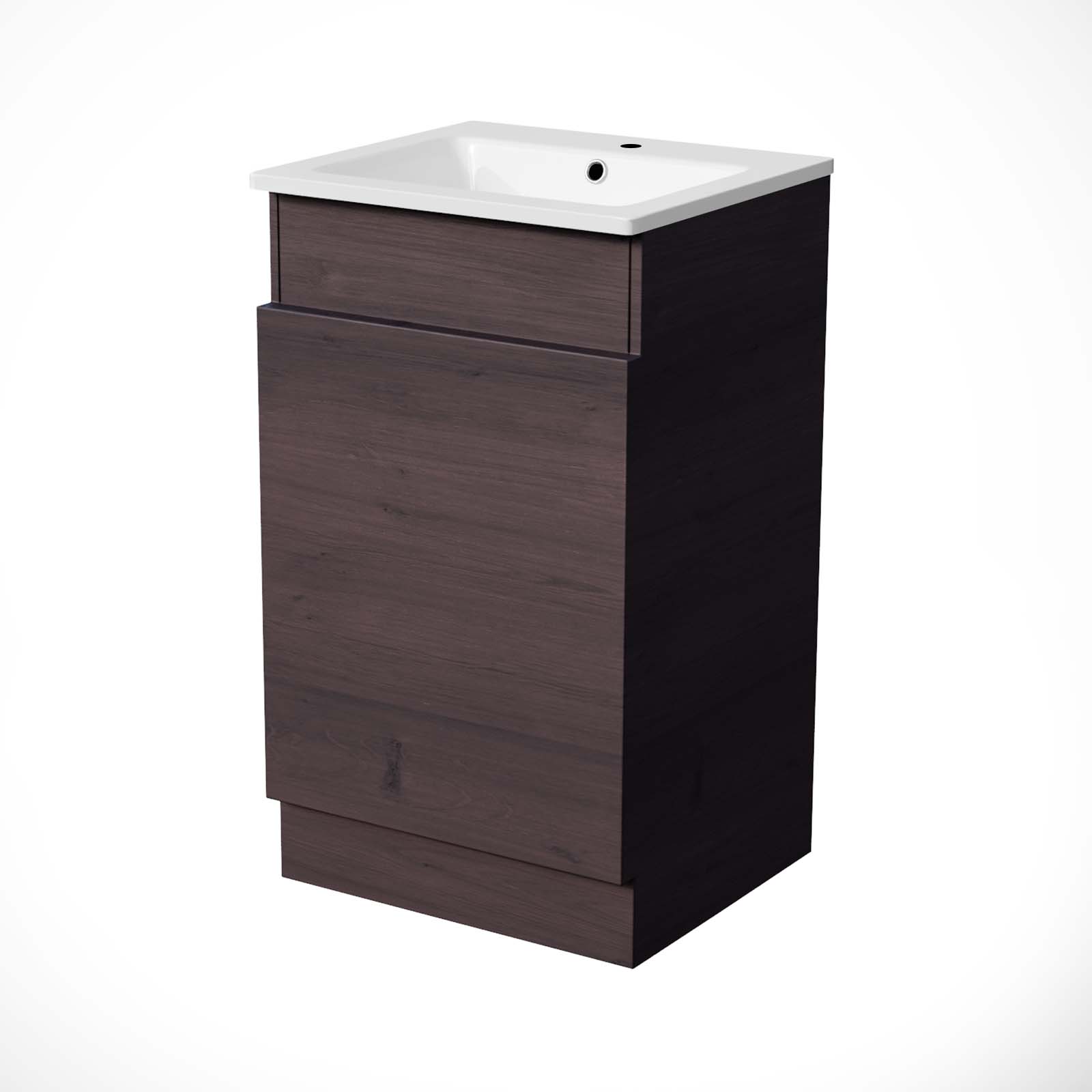 Aston 485mm Left Hand Dark Oak Vanity Unit with White Resin Basin