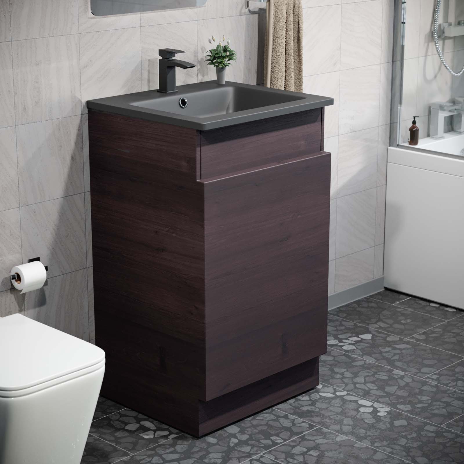 Aston 485mm Right Hand Dark Oak Vanity Unit with Black Resin Basin