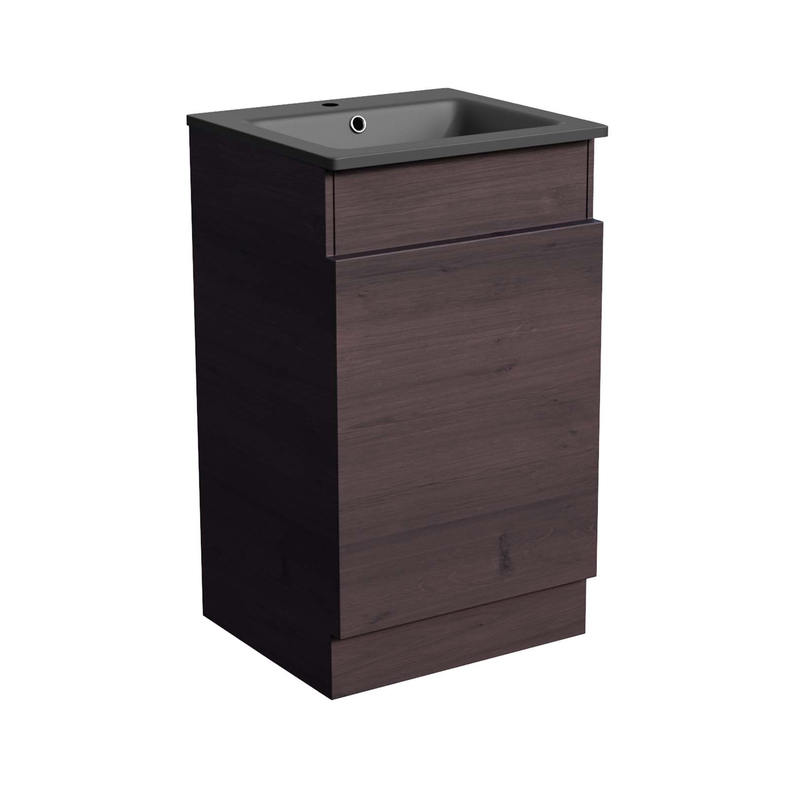Aston 485mm Right Hand Dark Oak Vanity Unit with Black Resin Basin