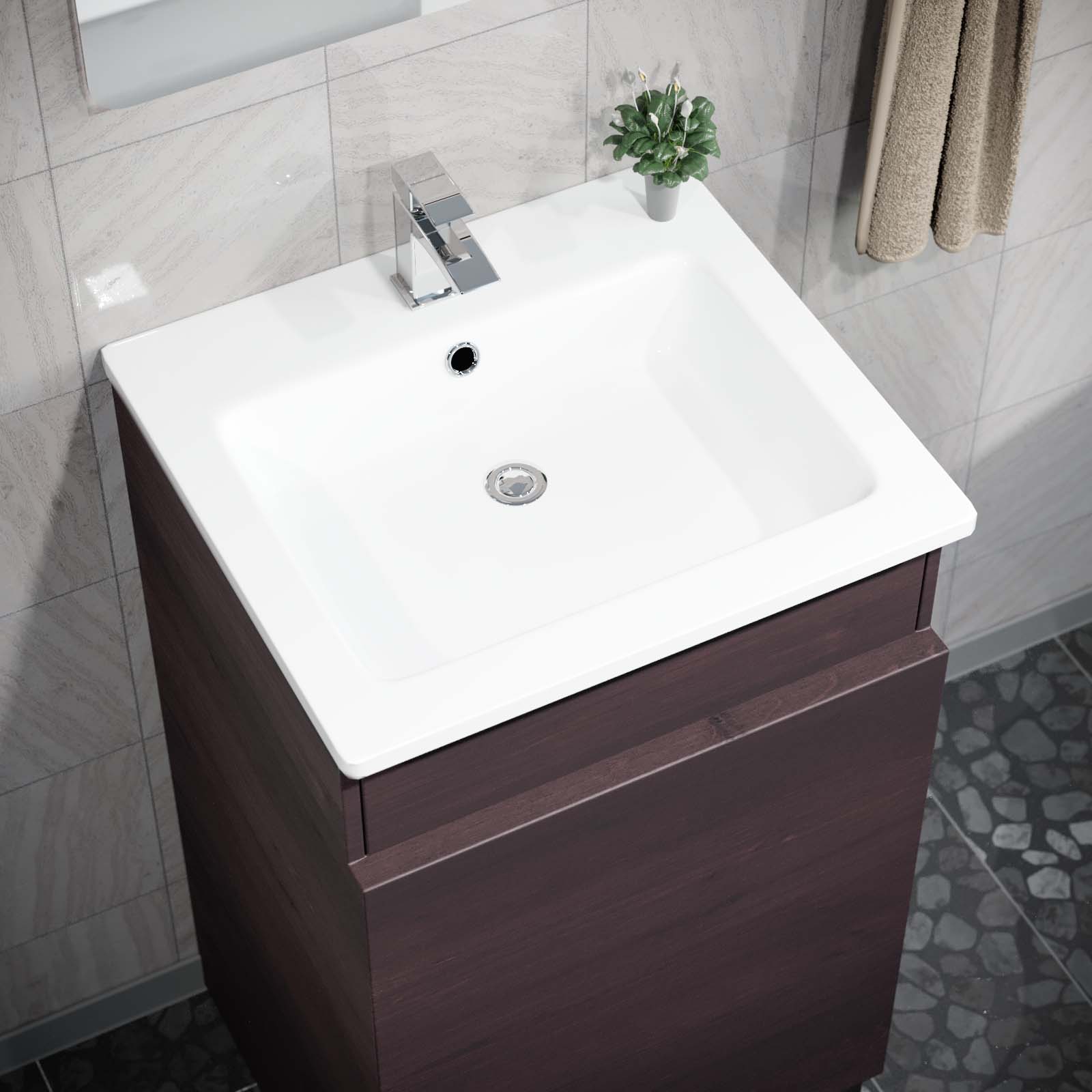 Aston 485mm Right Hand Dark Oak Vanity Unit with White Resin Basin