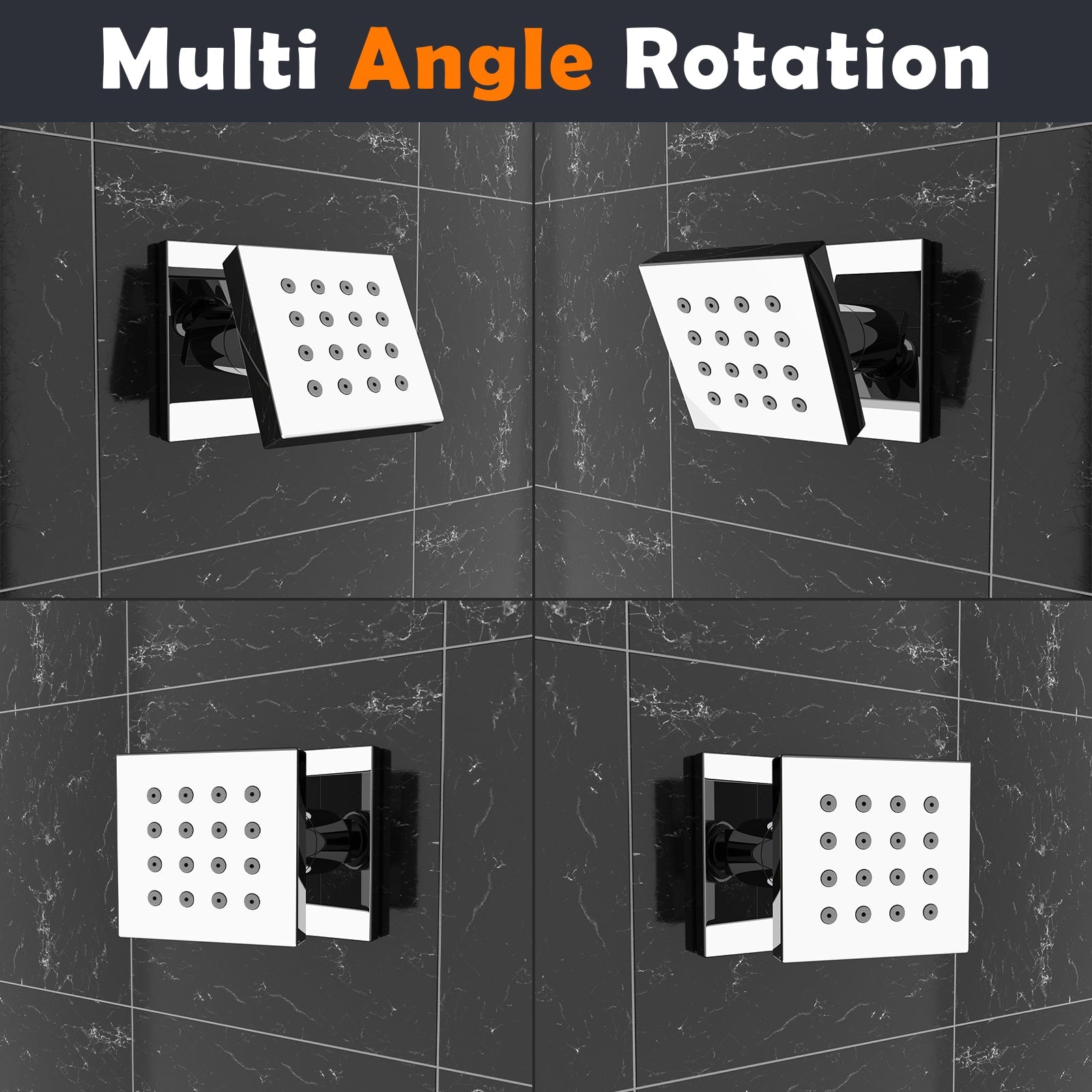 Single Square Chrome Plated Brass Shower Bath Body Massage Jet