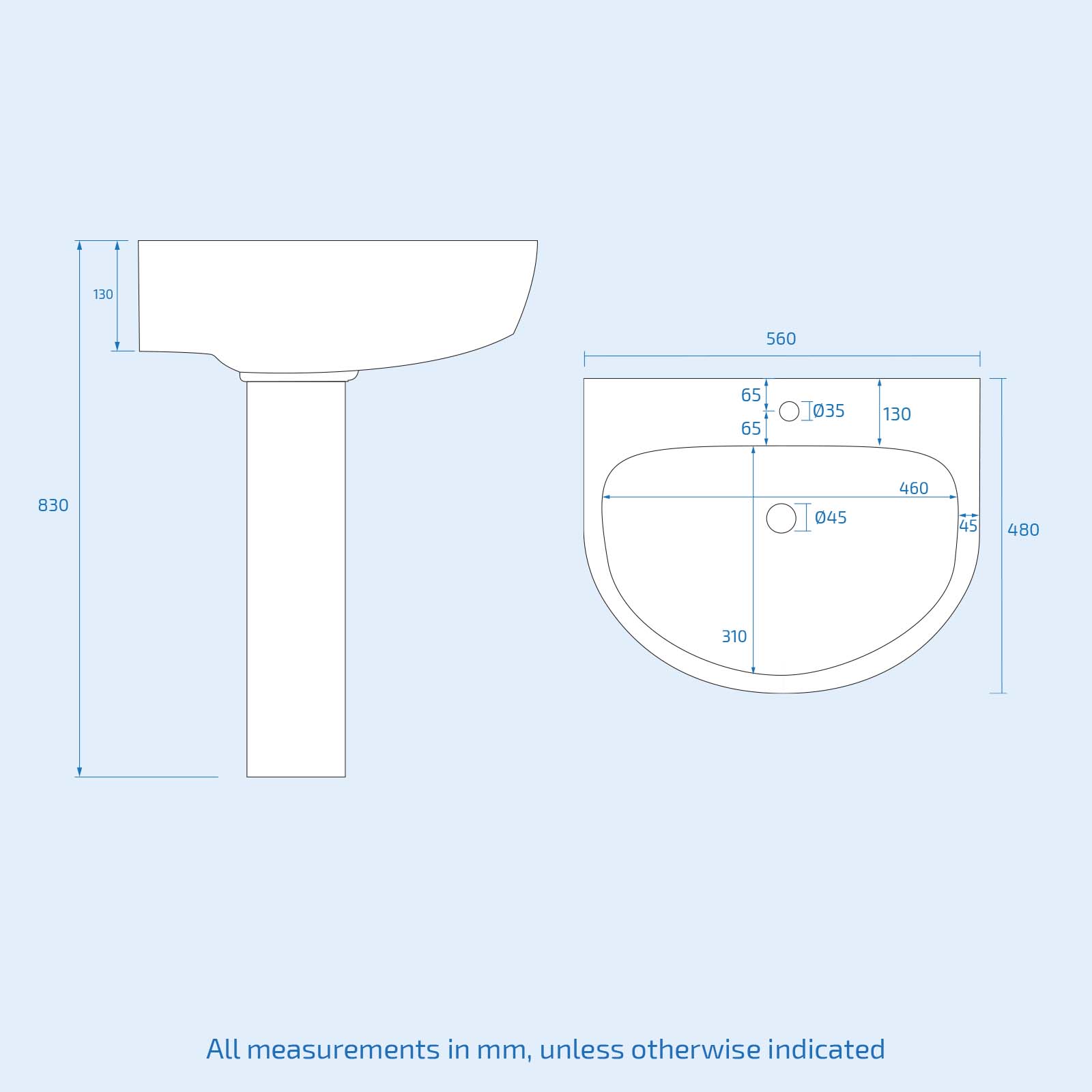 White 550mm ECO Basin With Full Pedestal