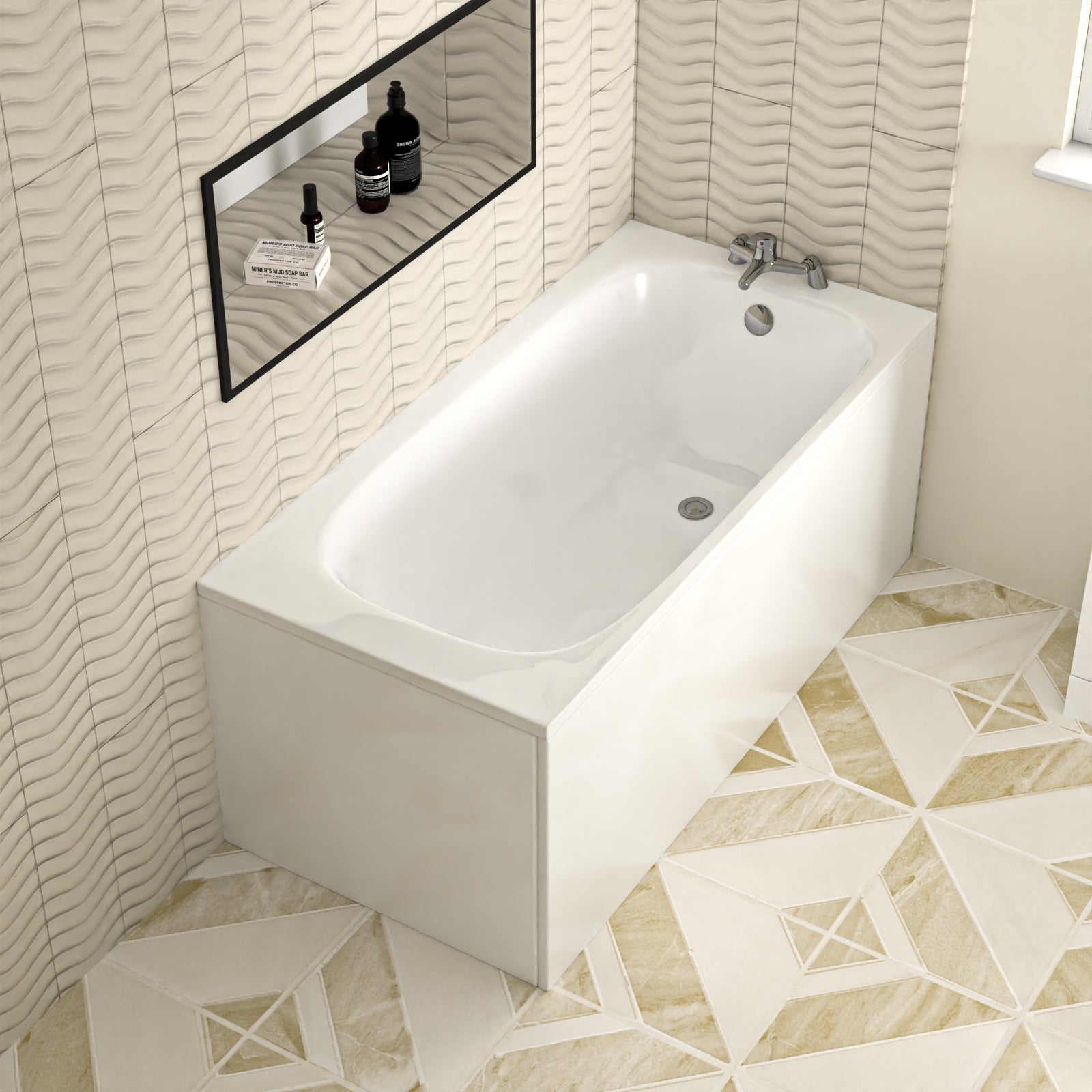 1600mm x 700mm Round Style Single End Straight Bath with Legs