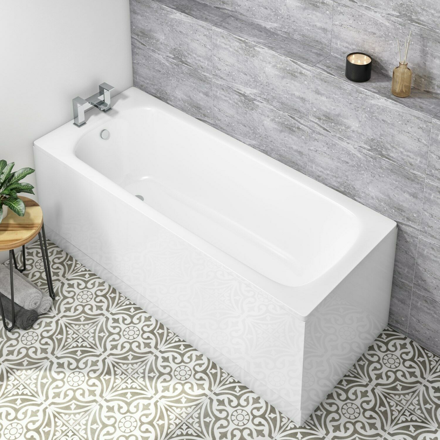 Kaif 1600 x 700mm Standard Round Single Ended Bath & Leg Set White