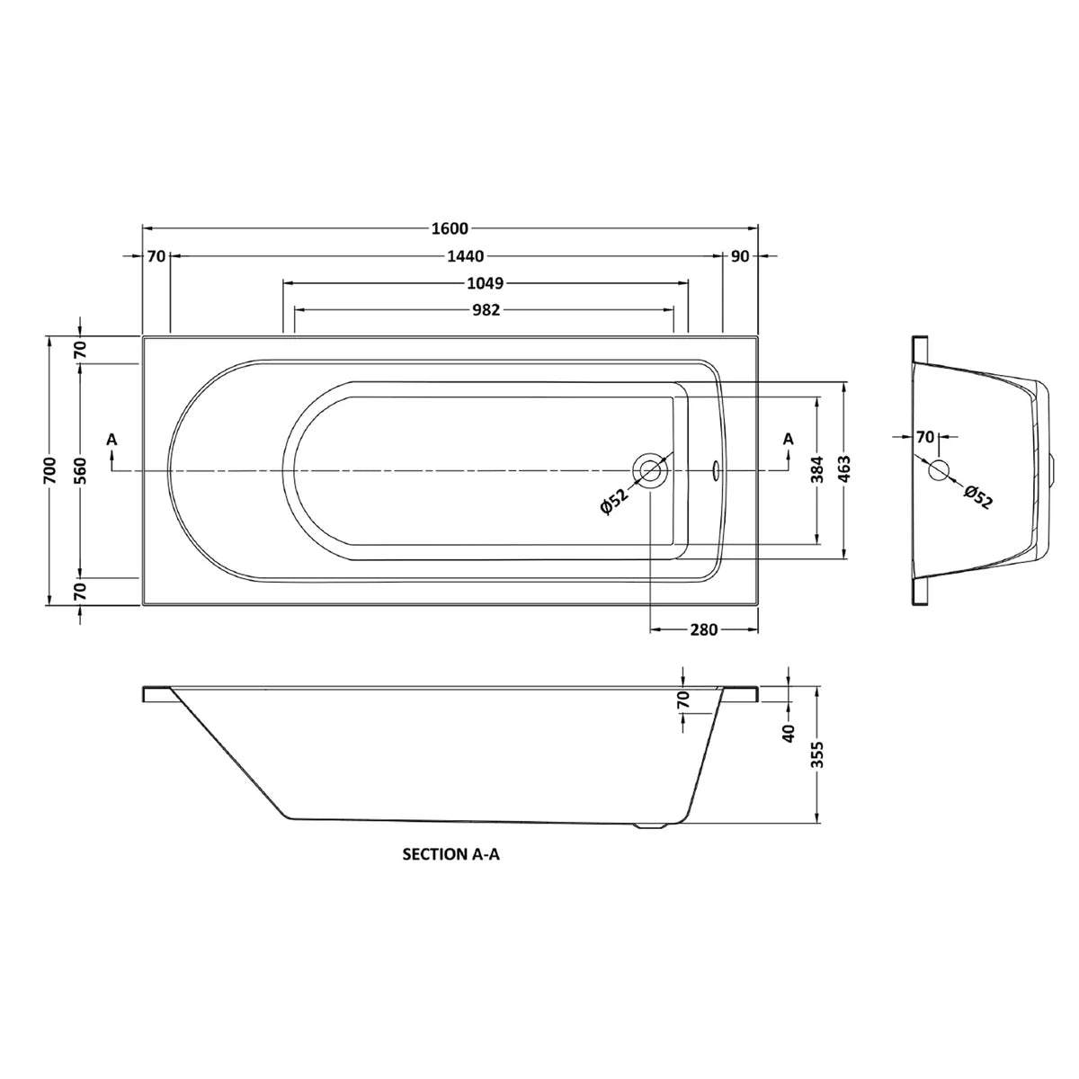 Bathroom Suite 1600mm Round Bathtub With Panel, Vanity and Toilet With Bath Filler