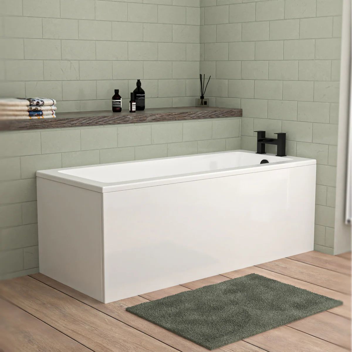 1500mm x 700mm Standard Square Single Ended Bath With Legs White
