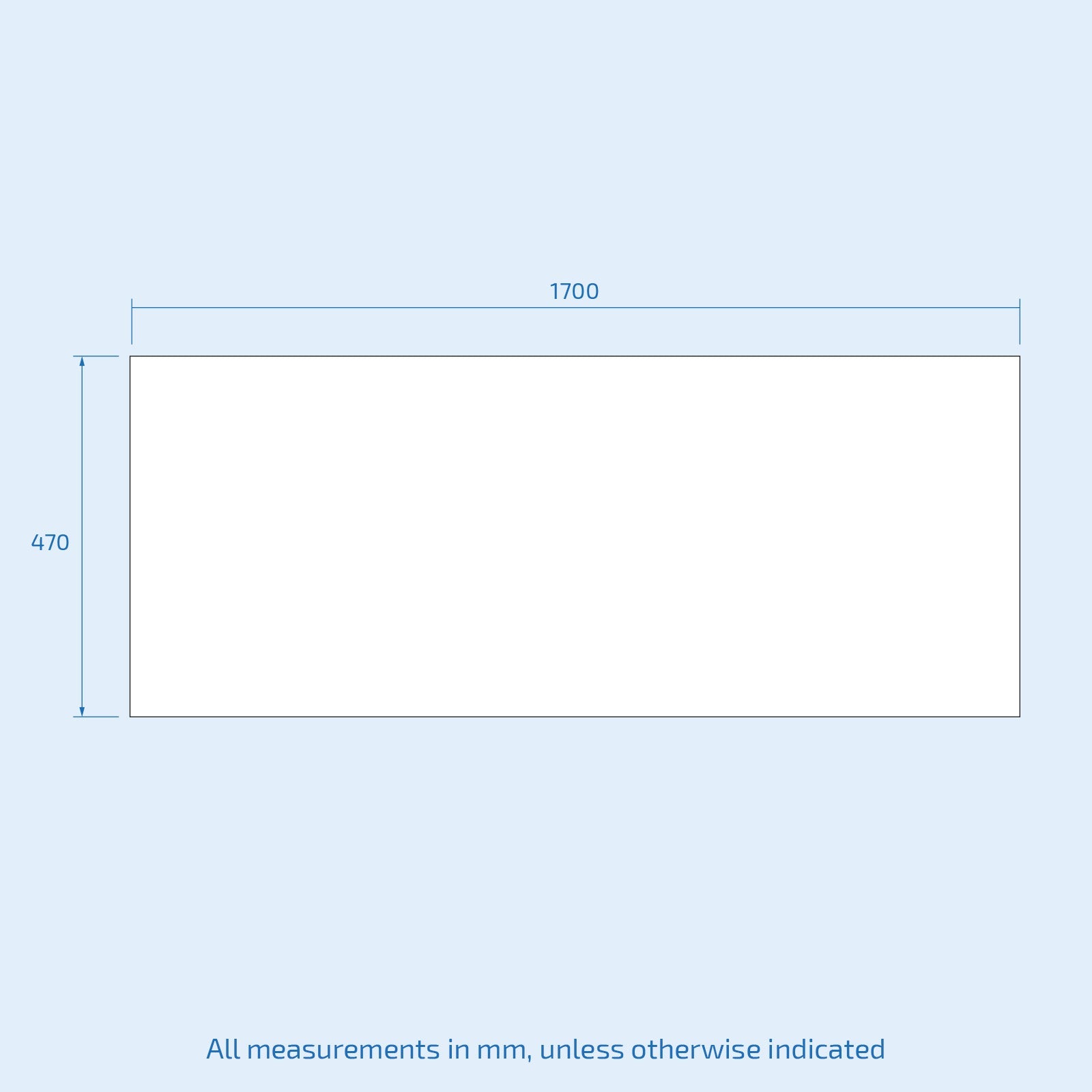 Rectangular area with dimensions 1700mm x 470mm on a light blue background.