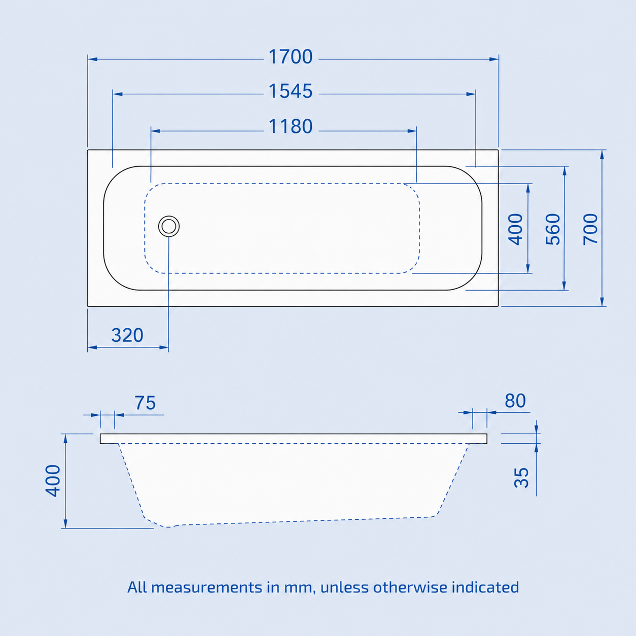 1700 x 700mm Round Bath with Legs and Brushed Brass Frame Curved Bath Screen