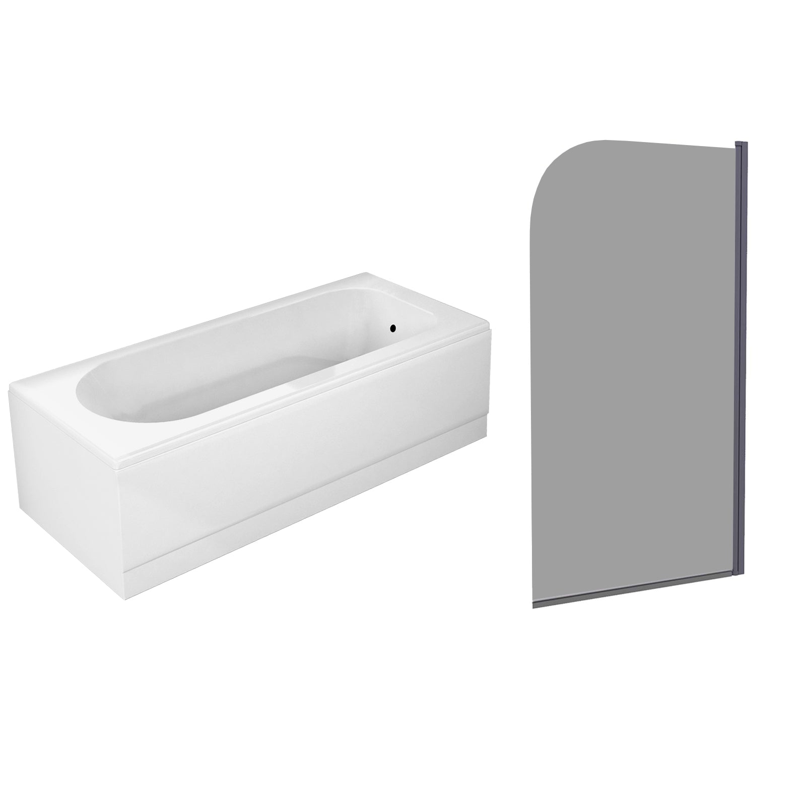 1700mm x 700mm Round Bath & Legs With Curved Black Frame Dark Grey Bath Screen