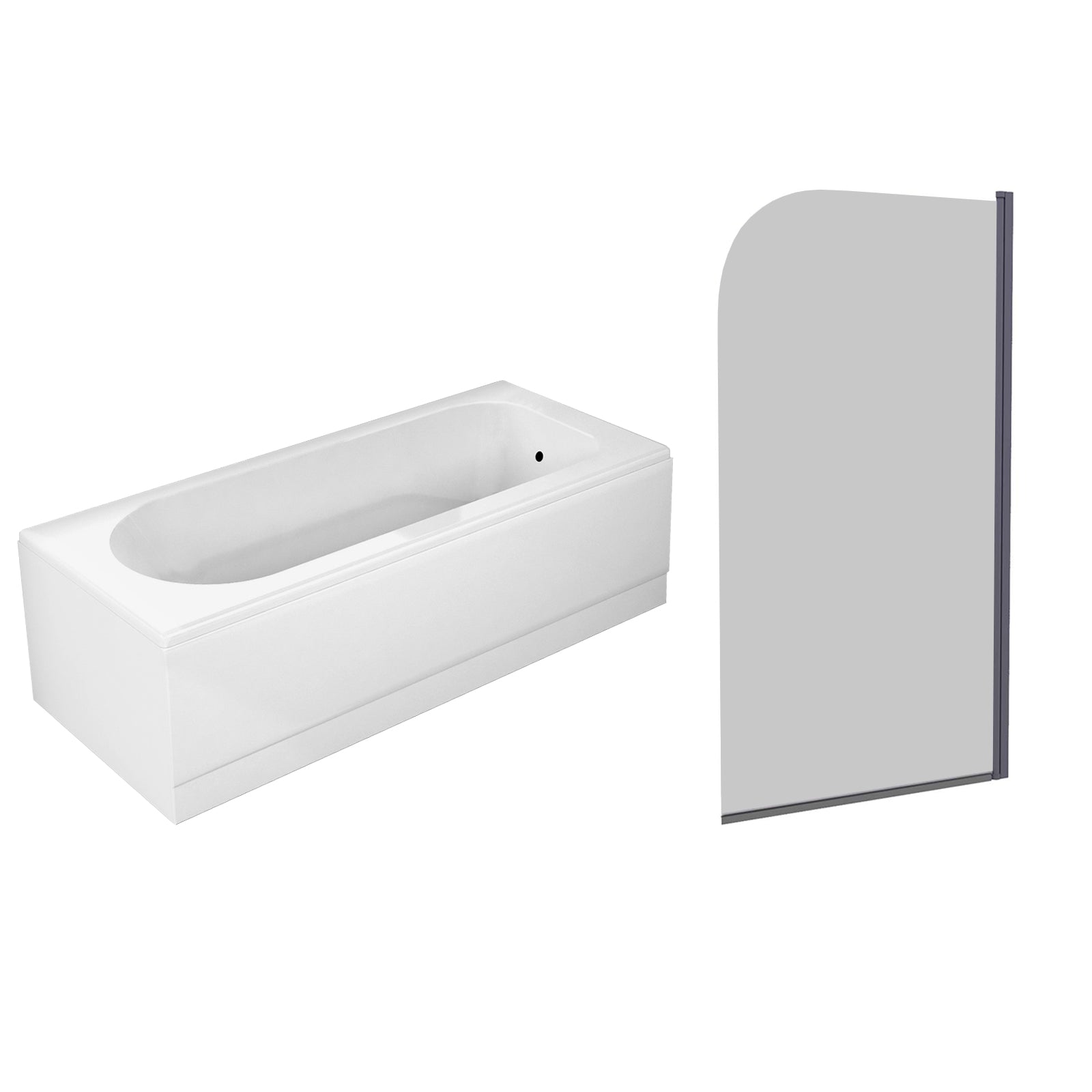 1700mm x 700mm Round Bath & Legs With Curved Black Frame Light Grey Bath Screen