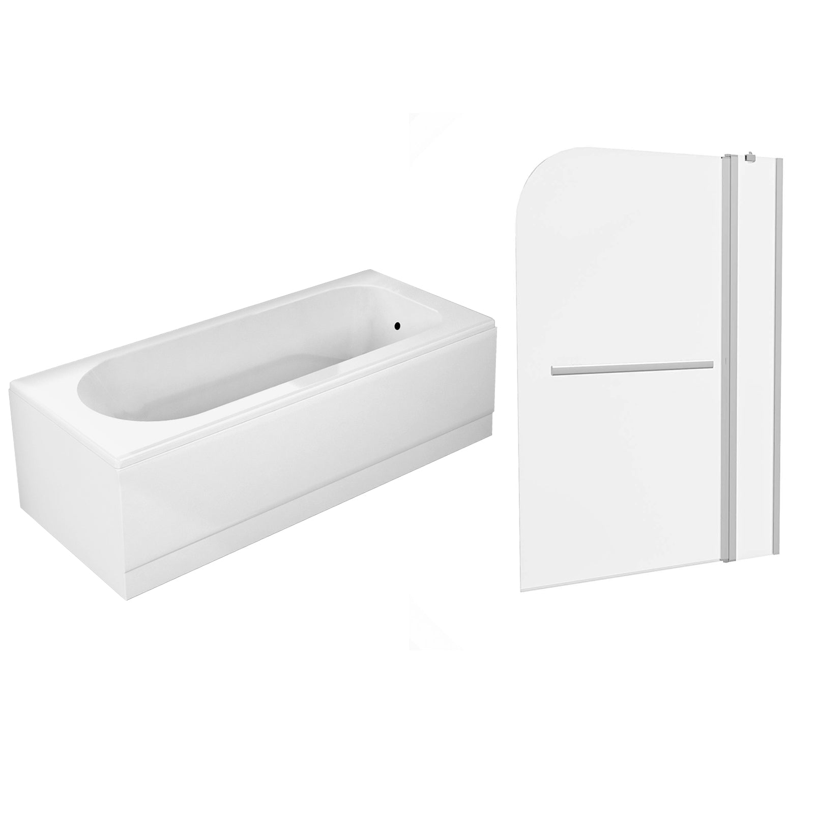 1700 x 700mm Round Bath, Curved Double Glass Bath Screen with Towel Bar