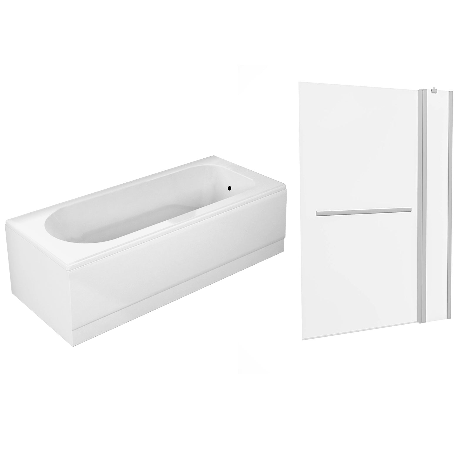 1700 x 700mm Round Bath, Square Double Glass Bath Screen with Towel Bar