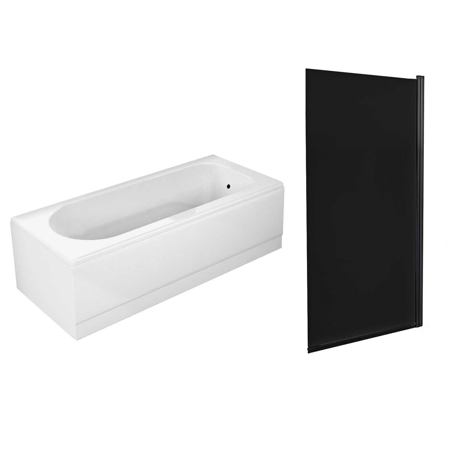 1700 x 700mm White Round Bath with Square Black Frame Dark Grey Bath Screen