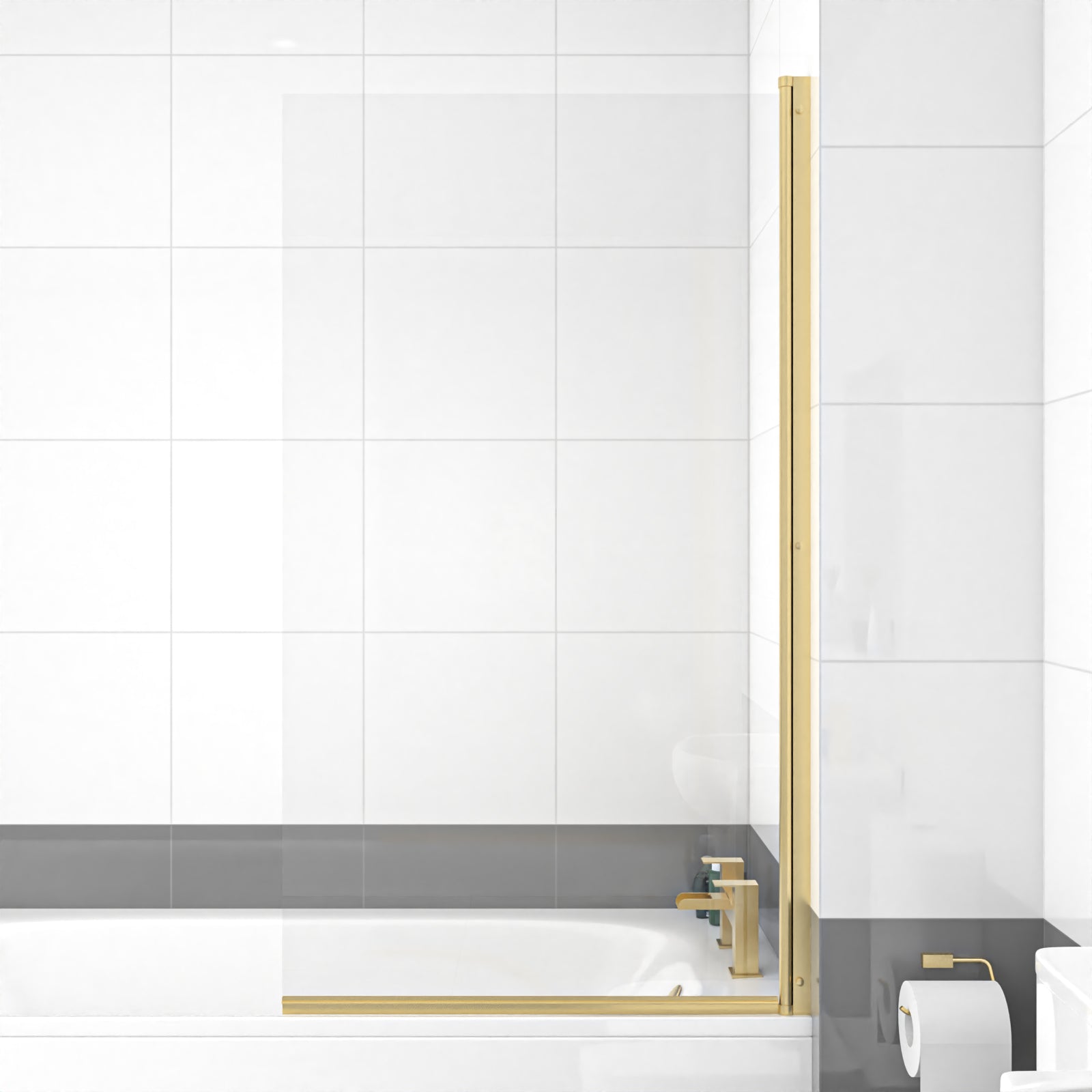 1700 x 700mm Round Bath with Legs and Brushed Brass Frame Square Bath Screen