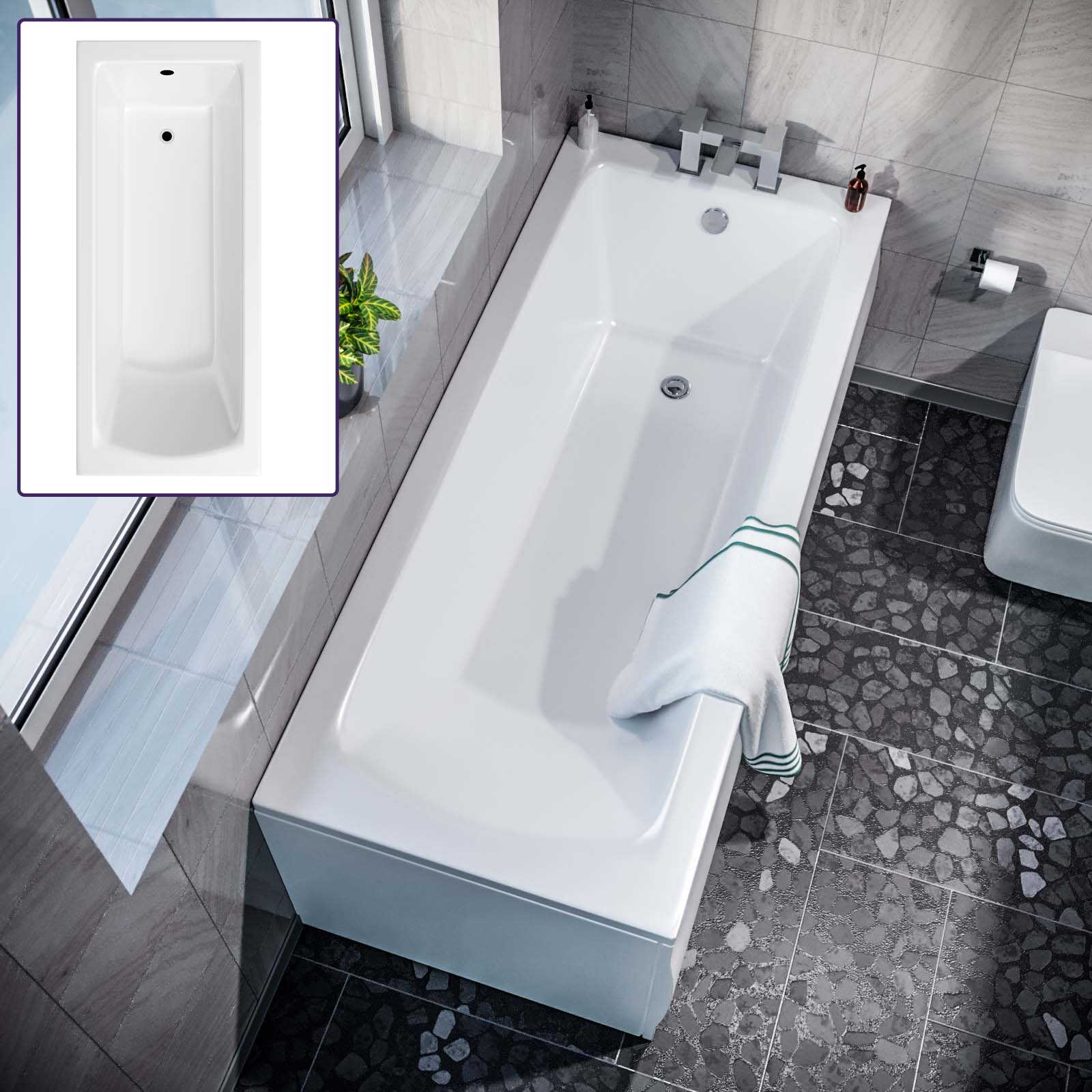 1700 x 700mm Square Single Ended Bathtub With Legs