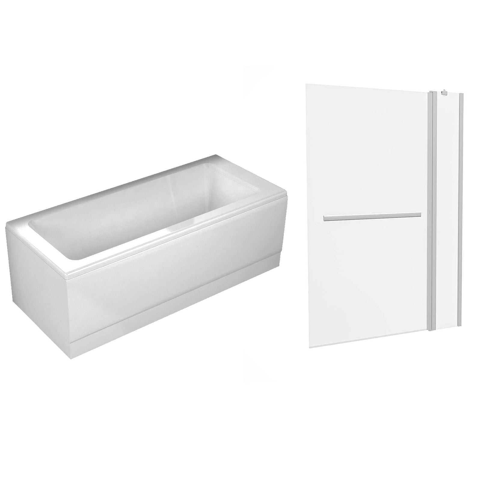 1700 x 700mm Square Bath, Square Double Glass Bath Screen with Towel Bar