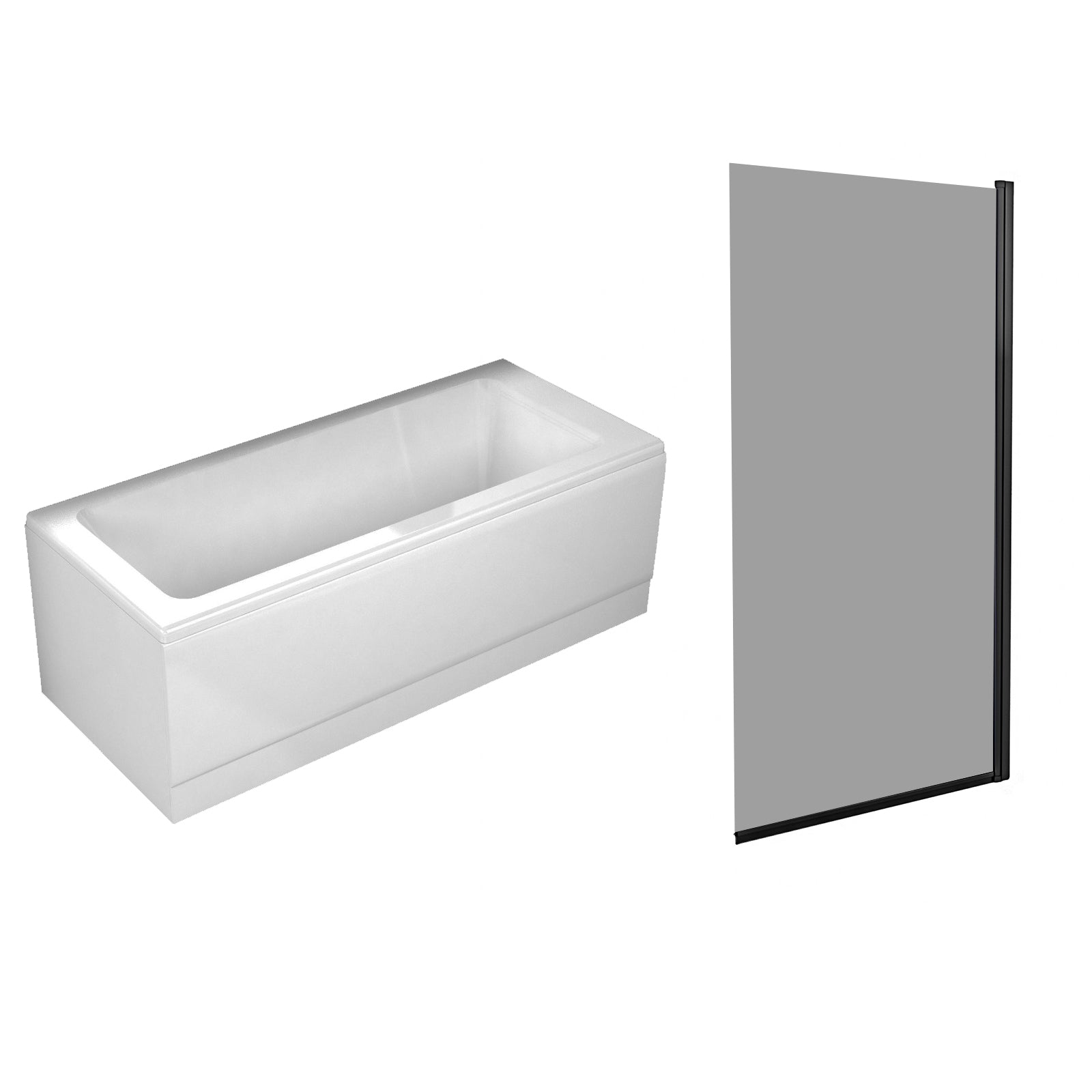 1700mm x 700mm Square Bath with Square Black Frame Dark Grey Bath Screen